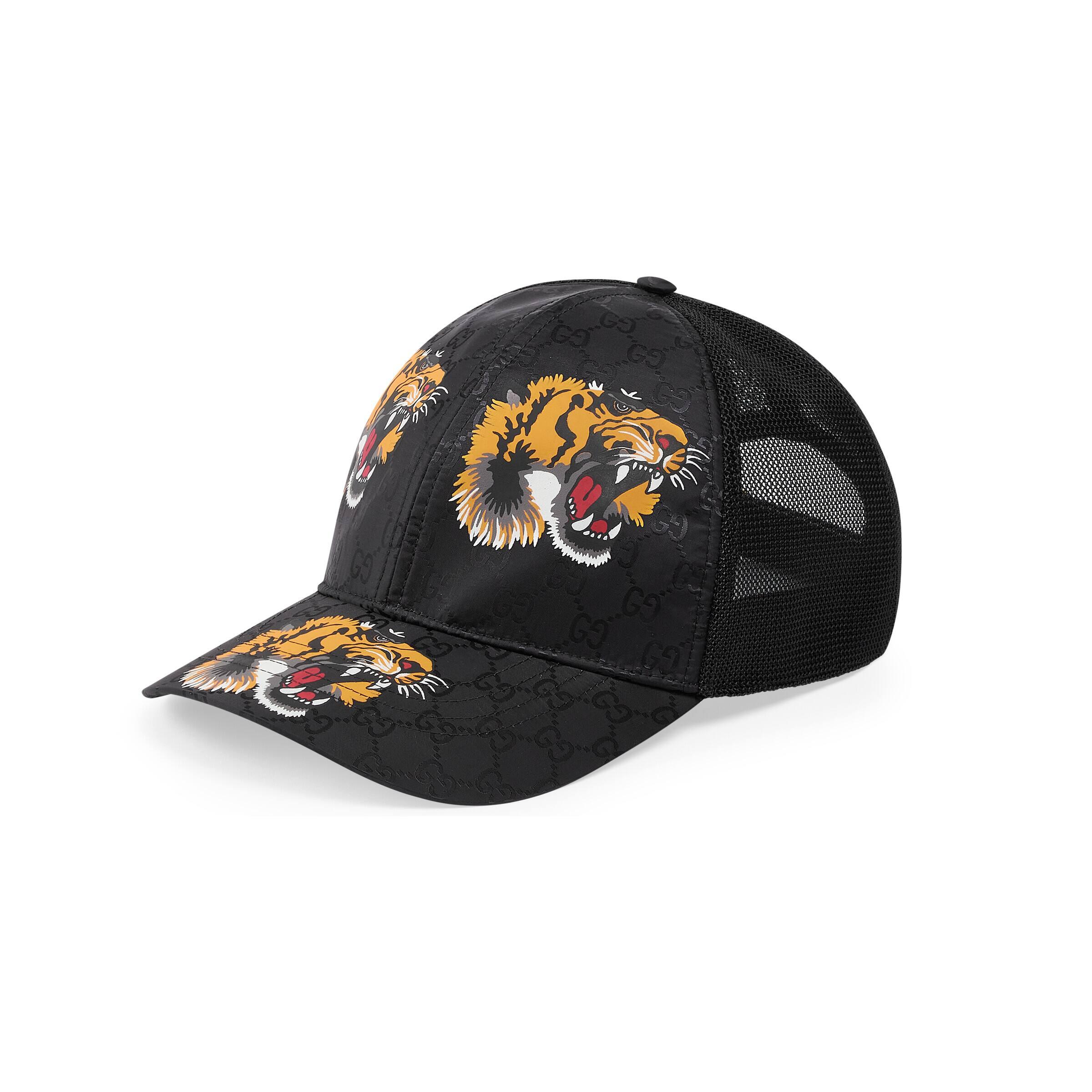 Gucci GG Baseball Hat With Tiger Print in Black for Men | Lyst