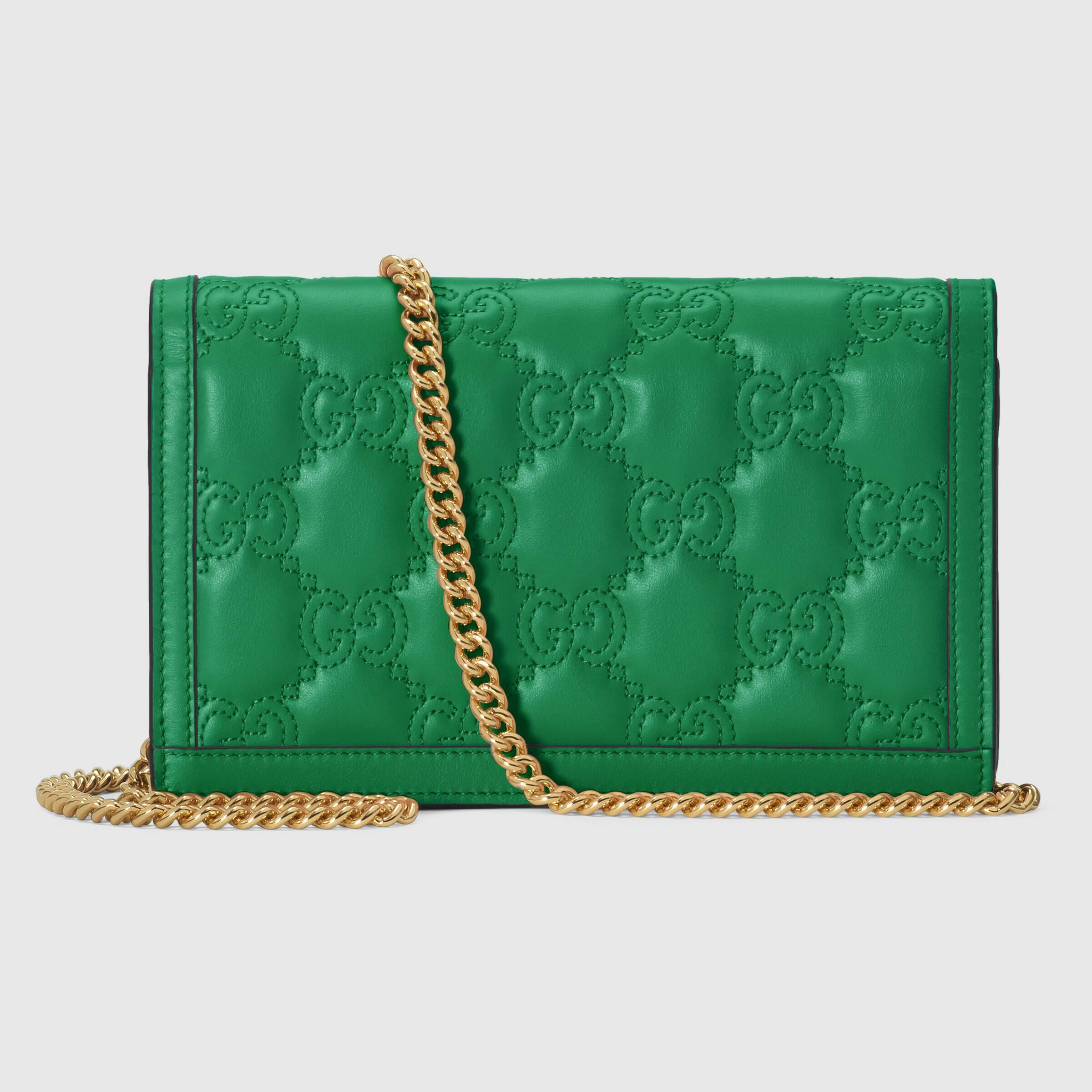 Gucci GG Matelassé Chain Wallet in Green | Lyst