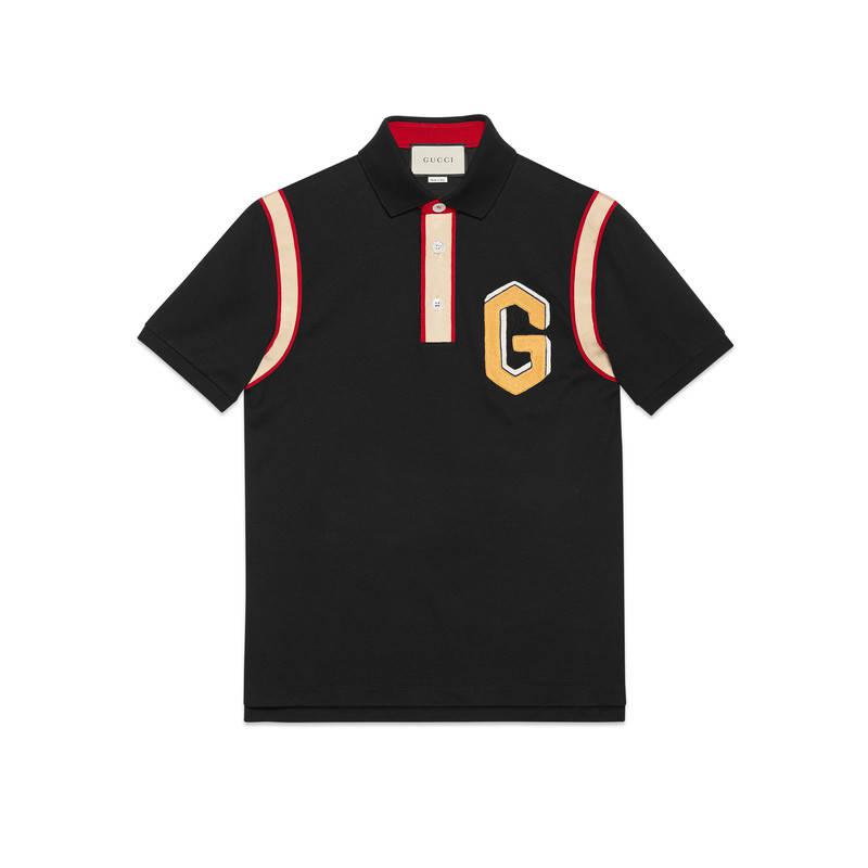 Gucci Cotton Polo With G Patch in Black for Men | Lyst
