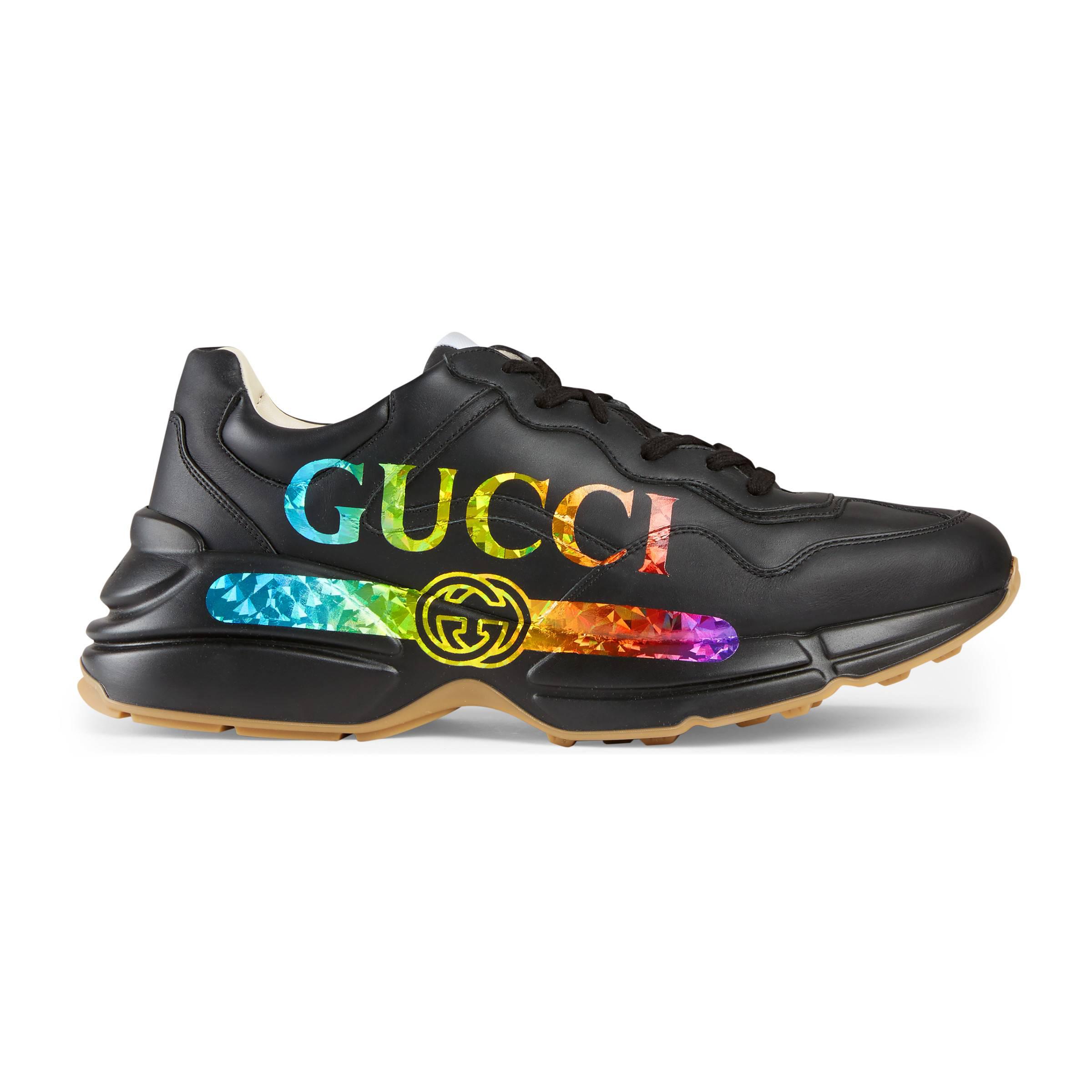 rhyton gucci logo leather sneaker