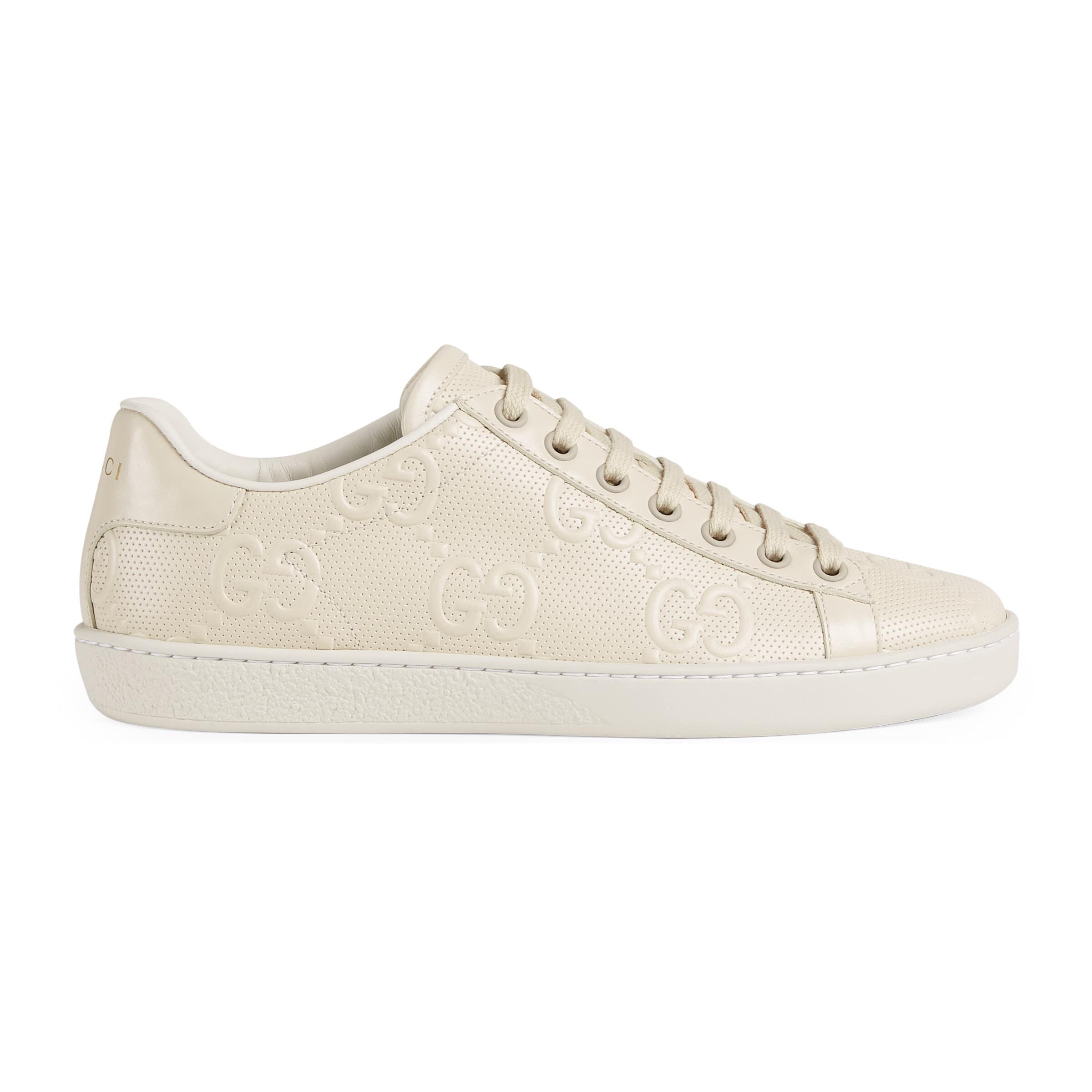 Gucci GG Embossed Ace Sneaker in Natural | Lyst