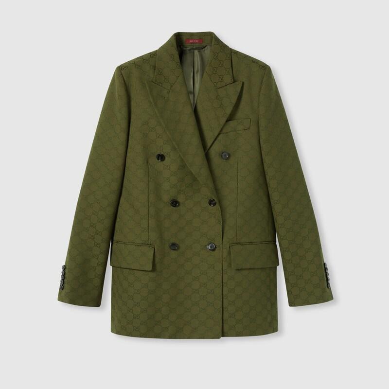 テーラードジャケット GUCCI MILITARY GREEN DOUBLE-BREASTED JACKET IN WOOL Women's Gucci Blazers, sport coats and suit jackets | Lyst