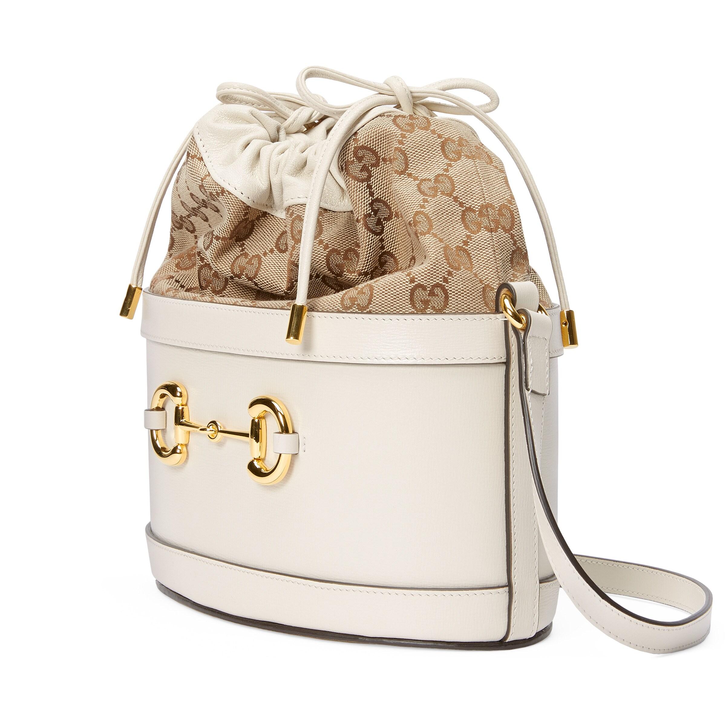 Gucci 1955 Horsebit White Leather Bucket Bag – Queen Bee of