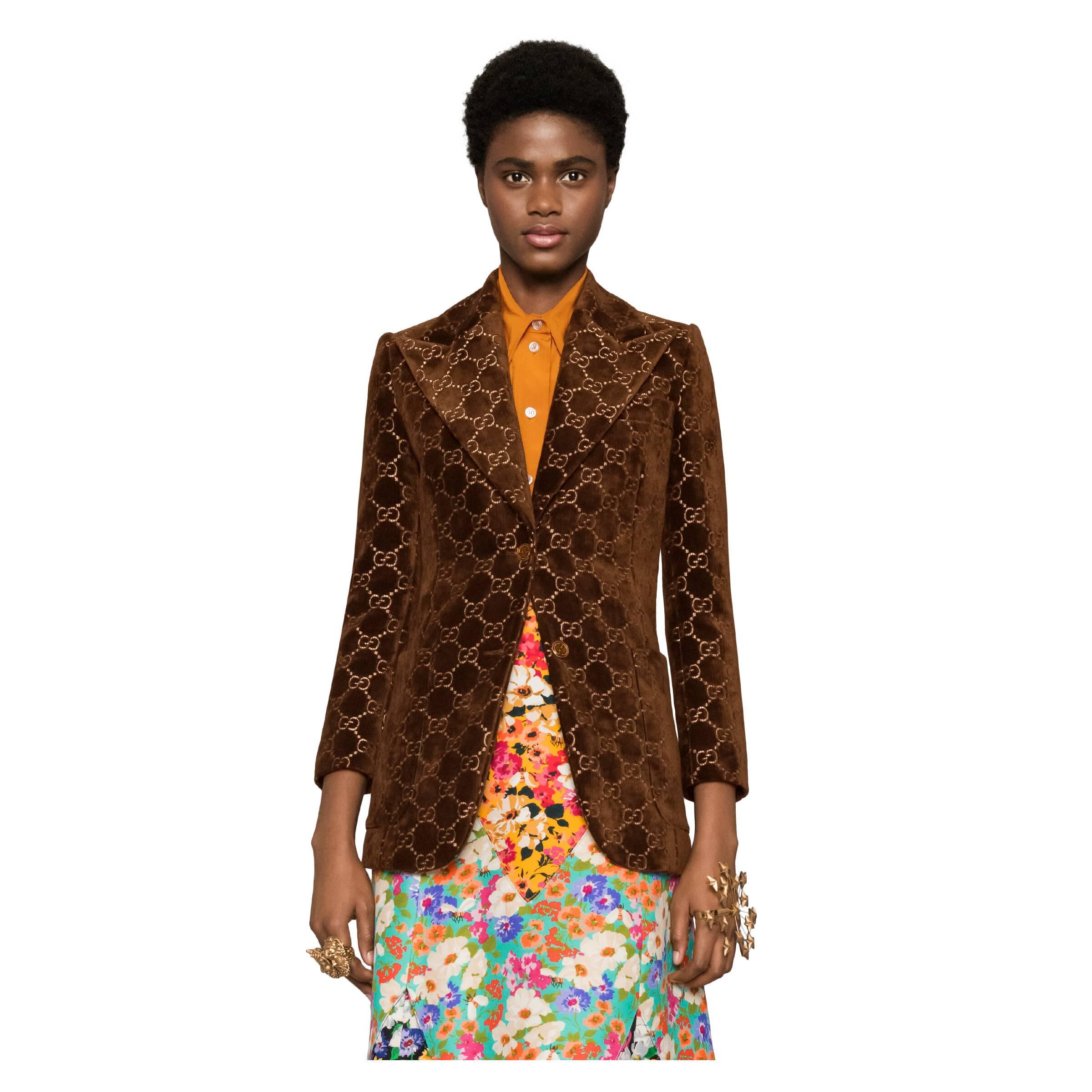 Gucci GG Velvet Jacket in Brown | Lyst