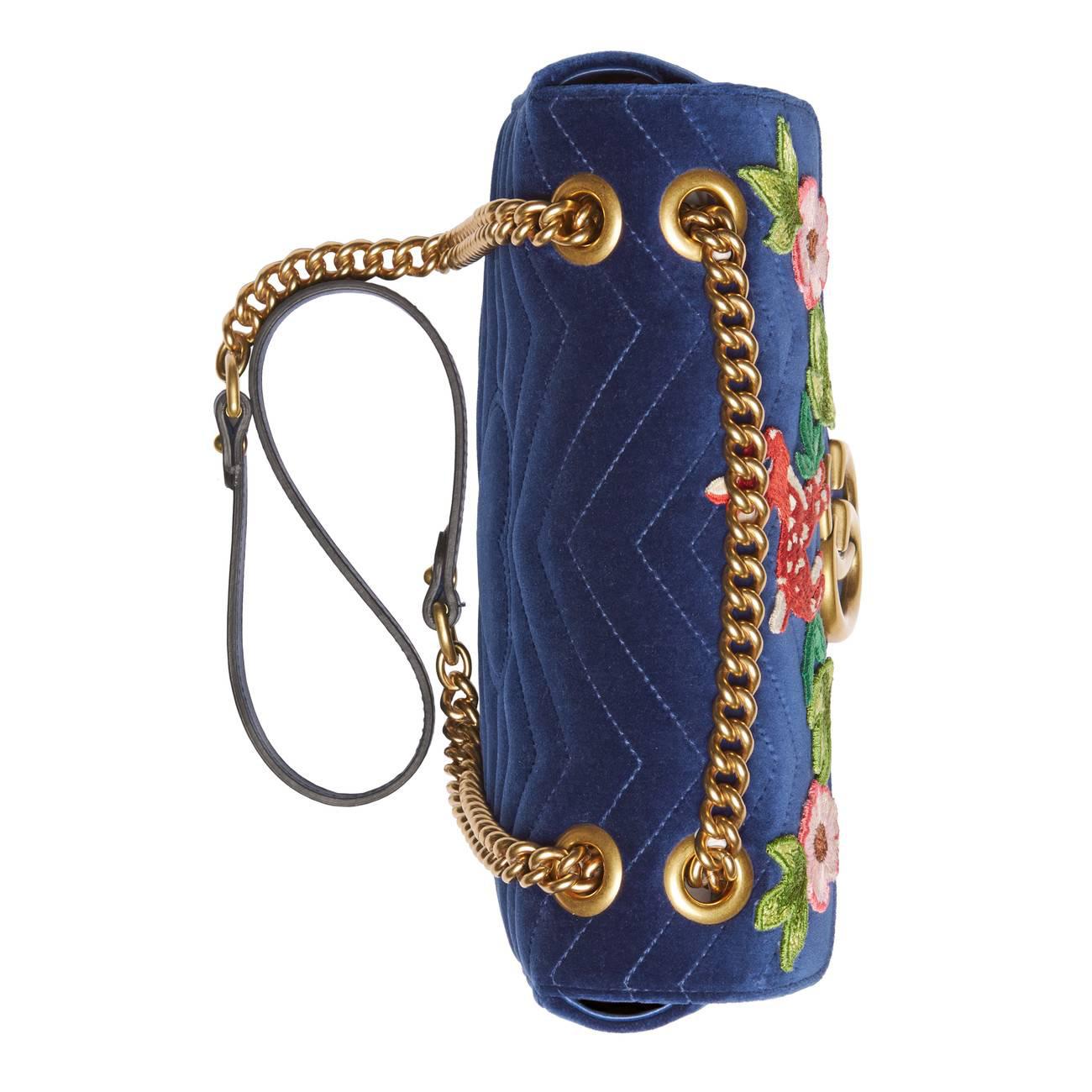Gucci GG Marmont Velvet Small Shoulder Bag in Blue - Lyst