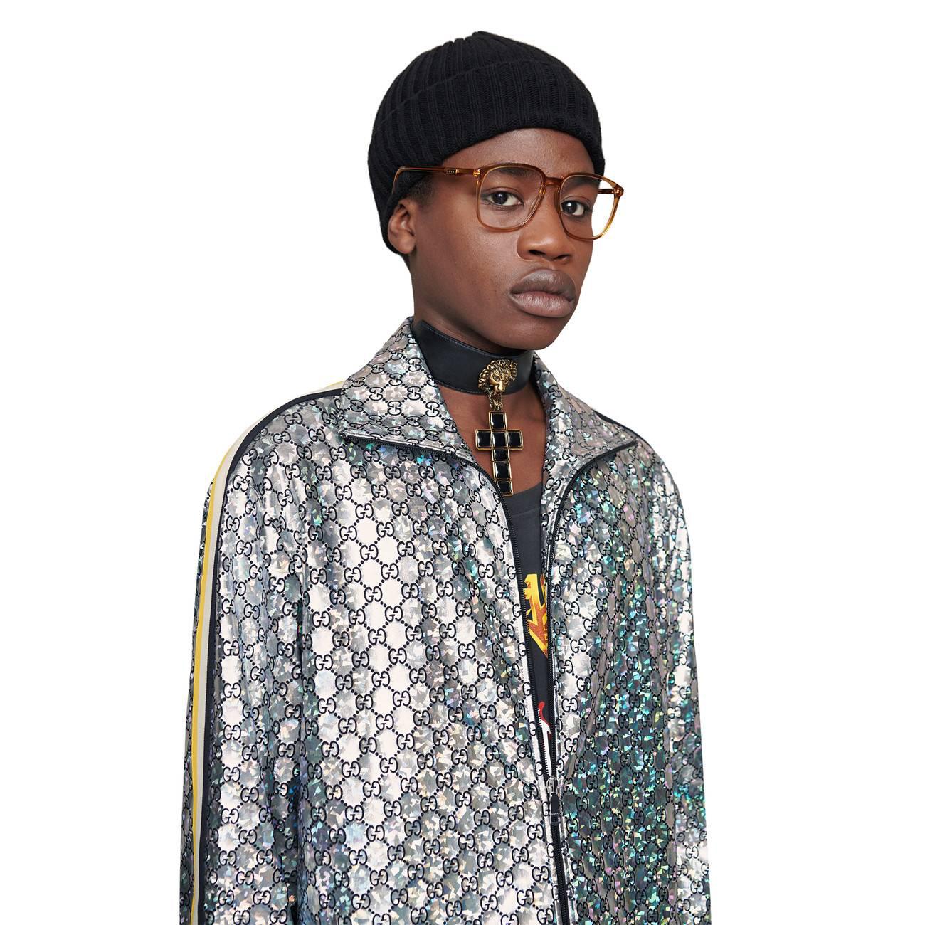 laminated sparkling gg jersey jacket