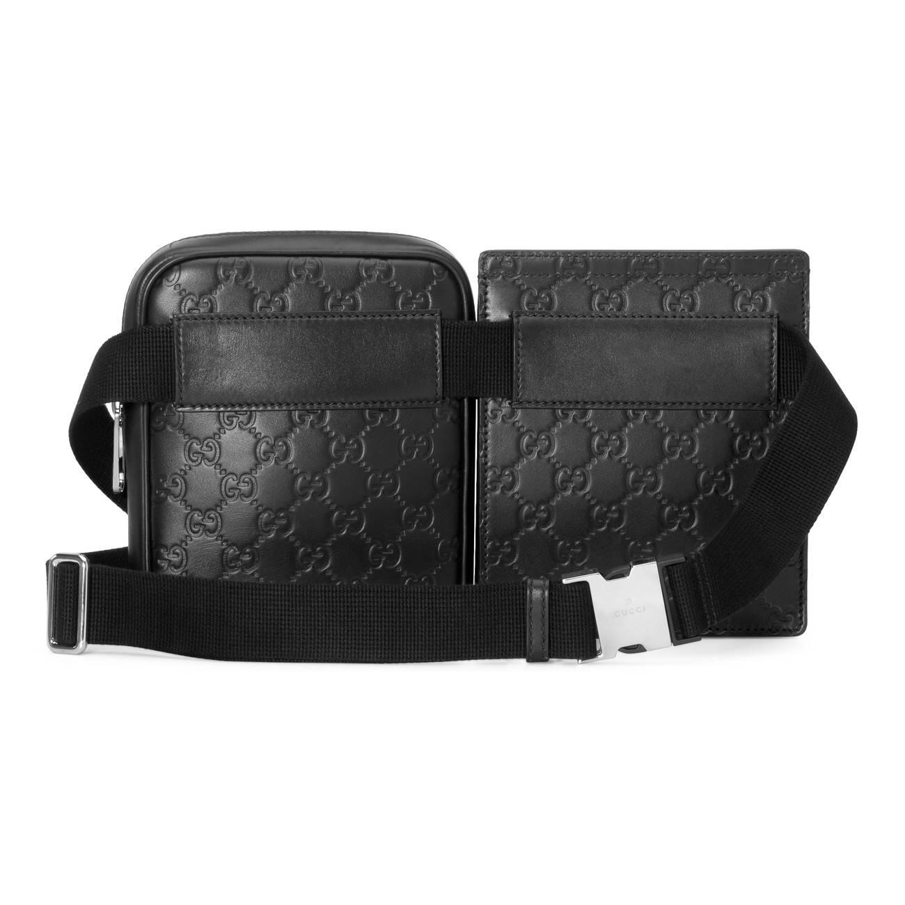 Gucci Leather Signature Belt Bag in Black for Men | Lyst