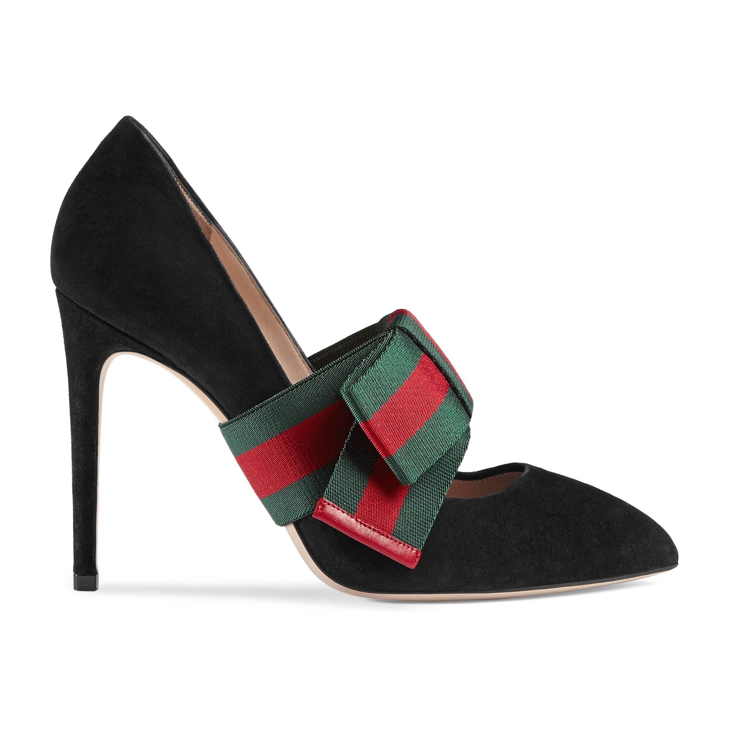 Turning Locker nap Gucci Suede Pump With Removable Web Bow in Black | Lyst