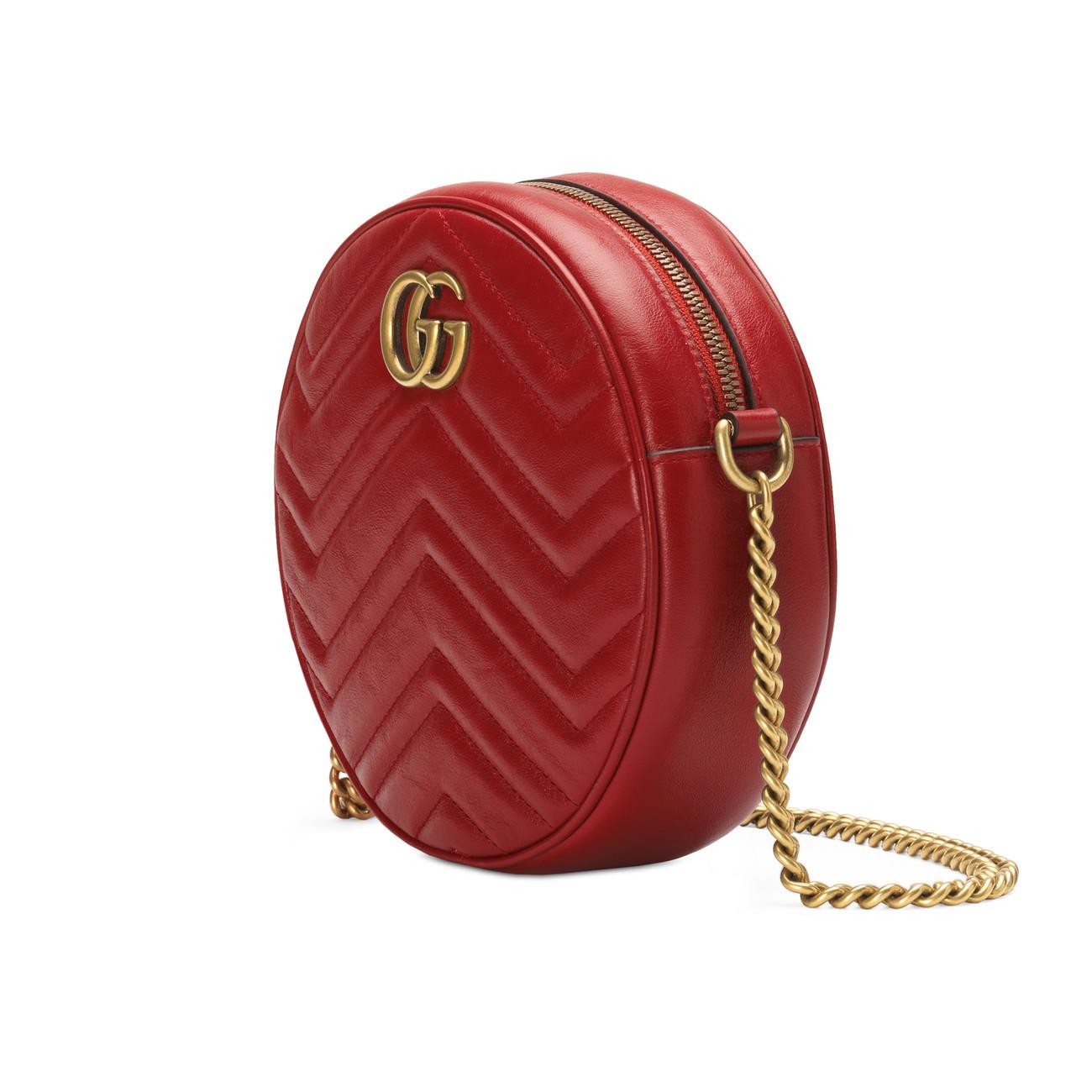 Gucci Leather GG Marmont Mini Round Shoulder Bag in Red - Lyst