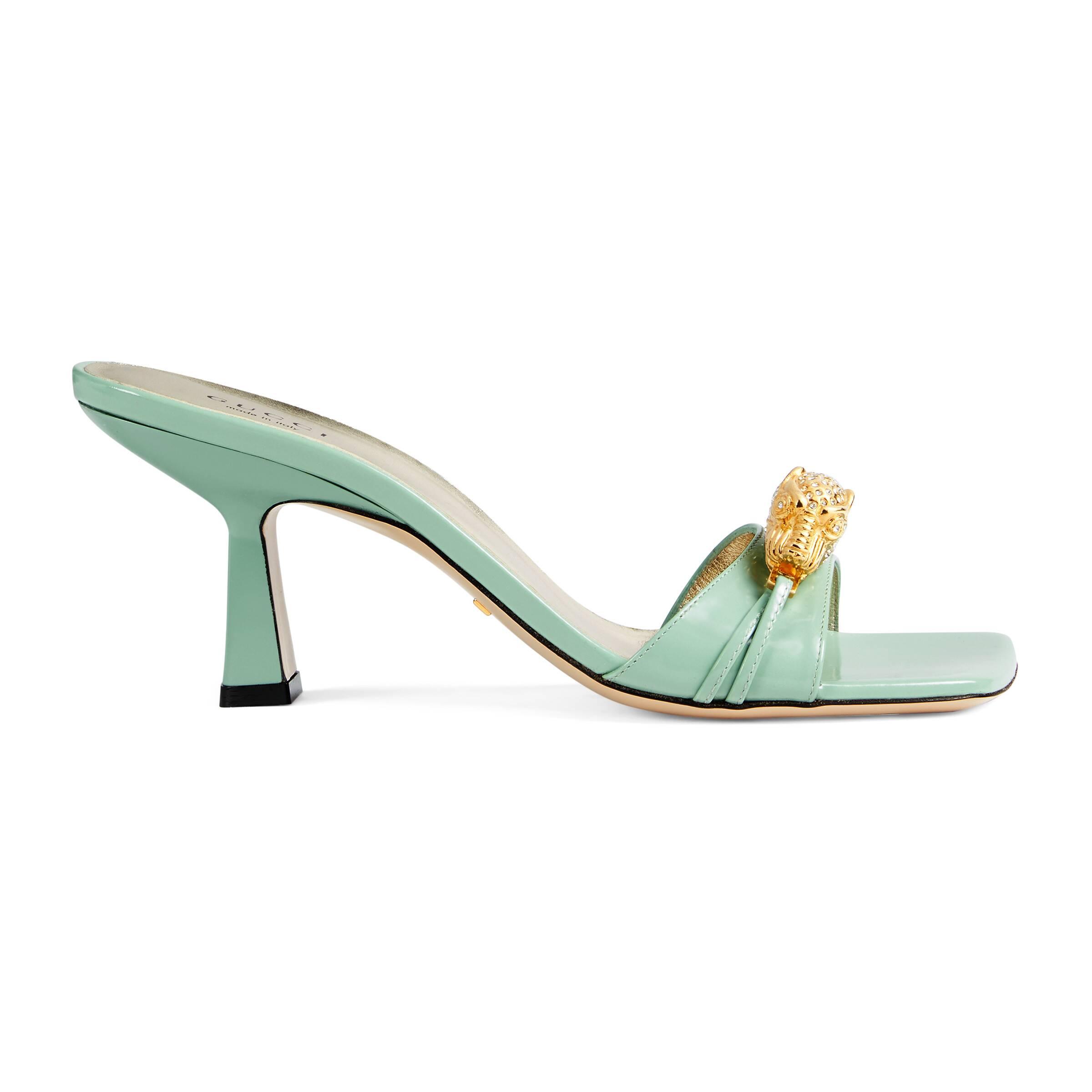 Gucci Leather Dora Tiger Sandals 75 in Light Green (Green) - Lyst
