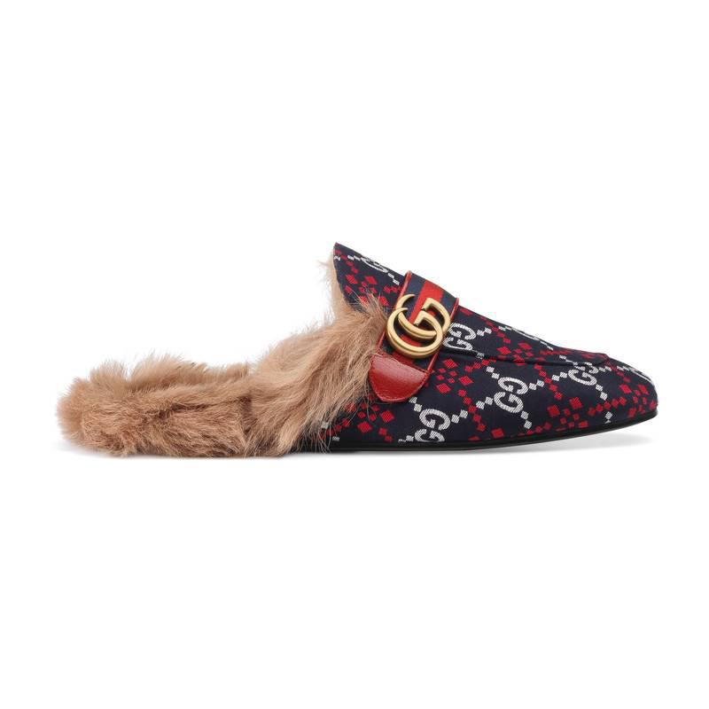 red gucci fur slippers