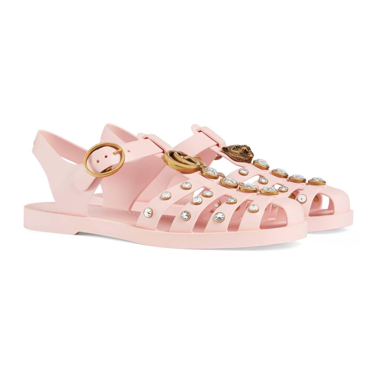 Gucci Rubber Sandal With Crystals in Pink - Lyst