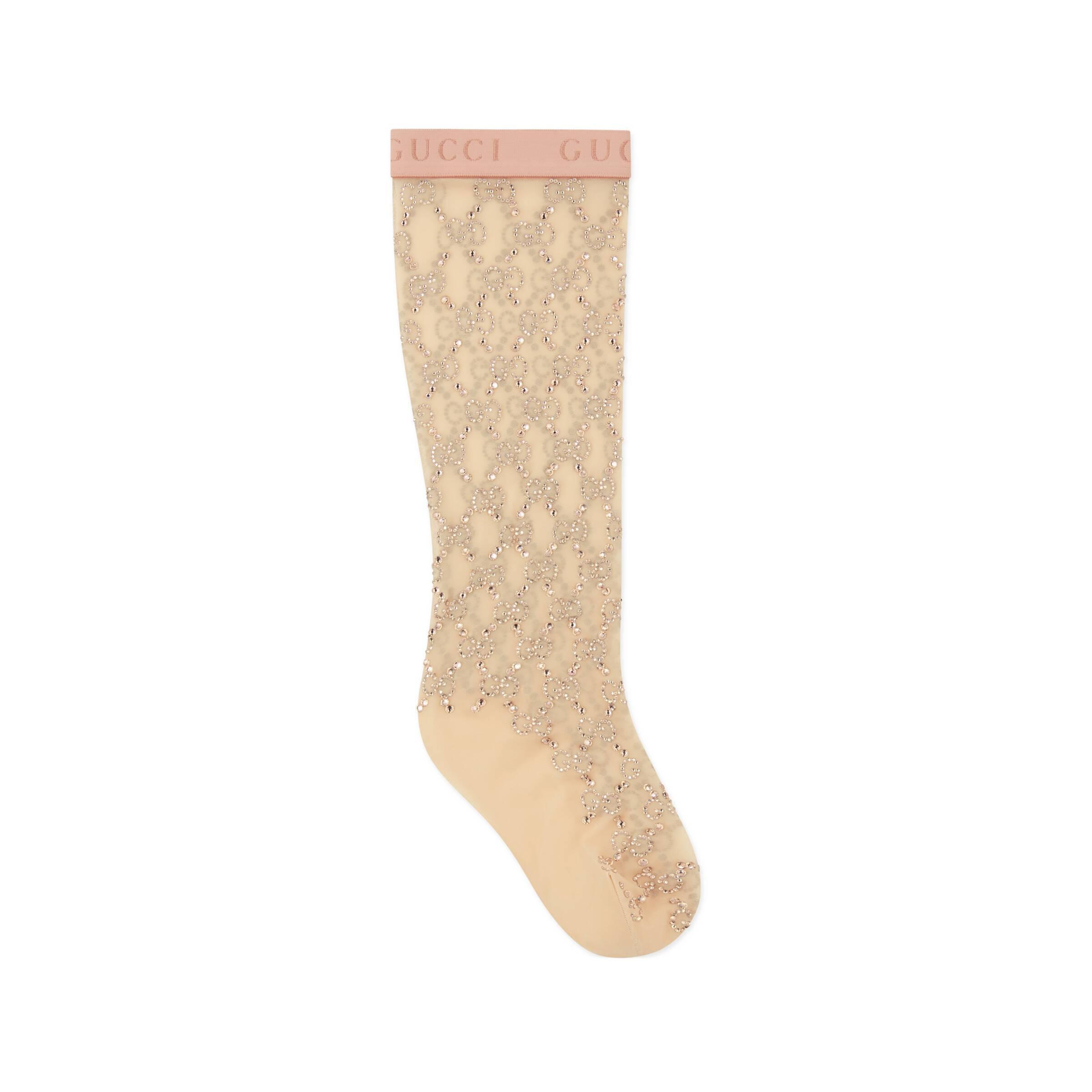 Gucci Synthetic GG Crystal Socks in Natural Lyst