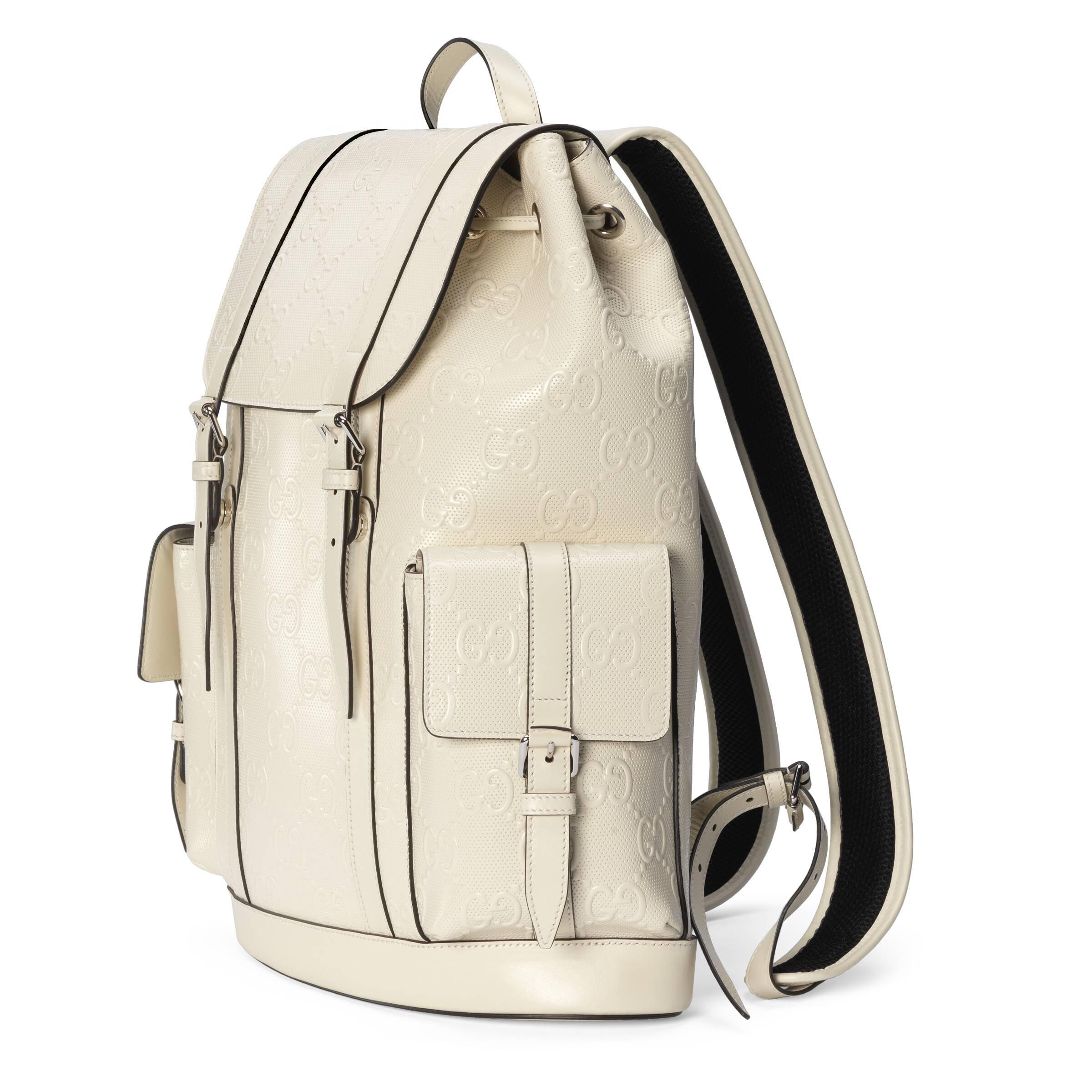Gucci Leather GG Embossed Backpack in White for Men Lyst