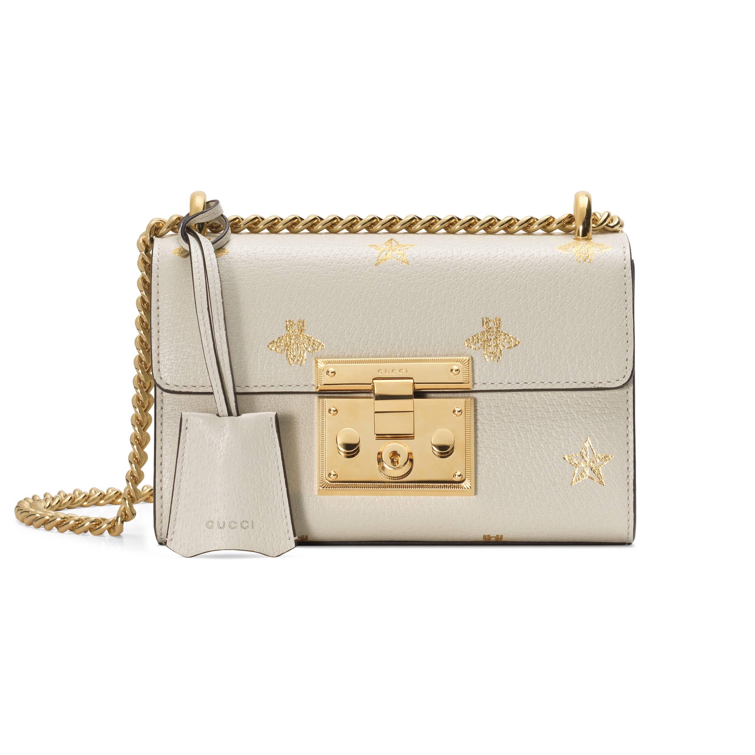 Gucci Leather Padlock Bee Star Small Shoulder Bag in White Leather (White) - Lyst