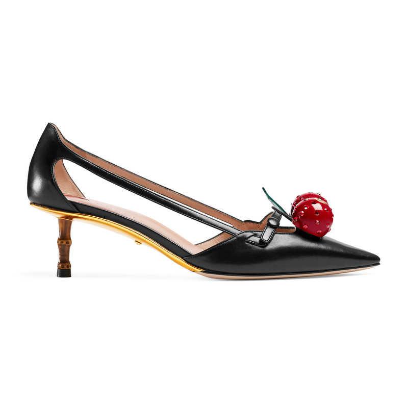 Gucci Black Leather Cherry Pumps | Lyst