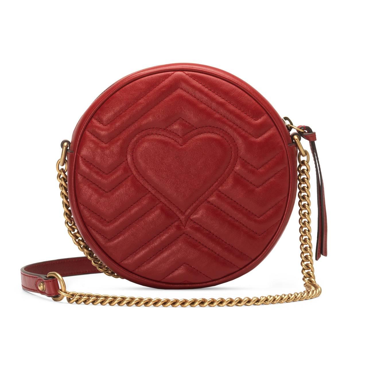 Gucci Leather GG Marmont Mini Round Shoulder Bag in Red - Lyst