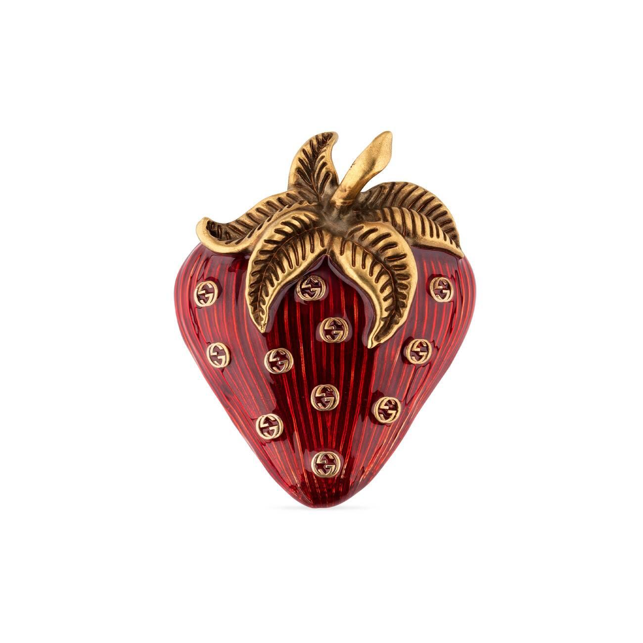 Gucci Strawberry Brooch With Enamel in 