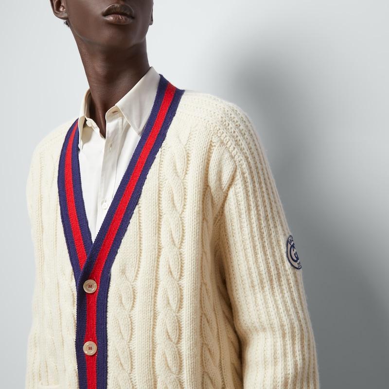Gucci Cable Wool Knit Cardigan With Web in Natural for Men Lyst UK