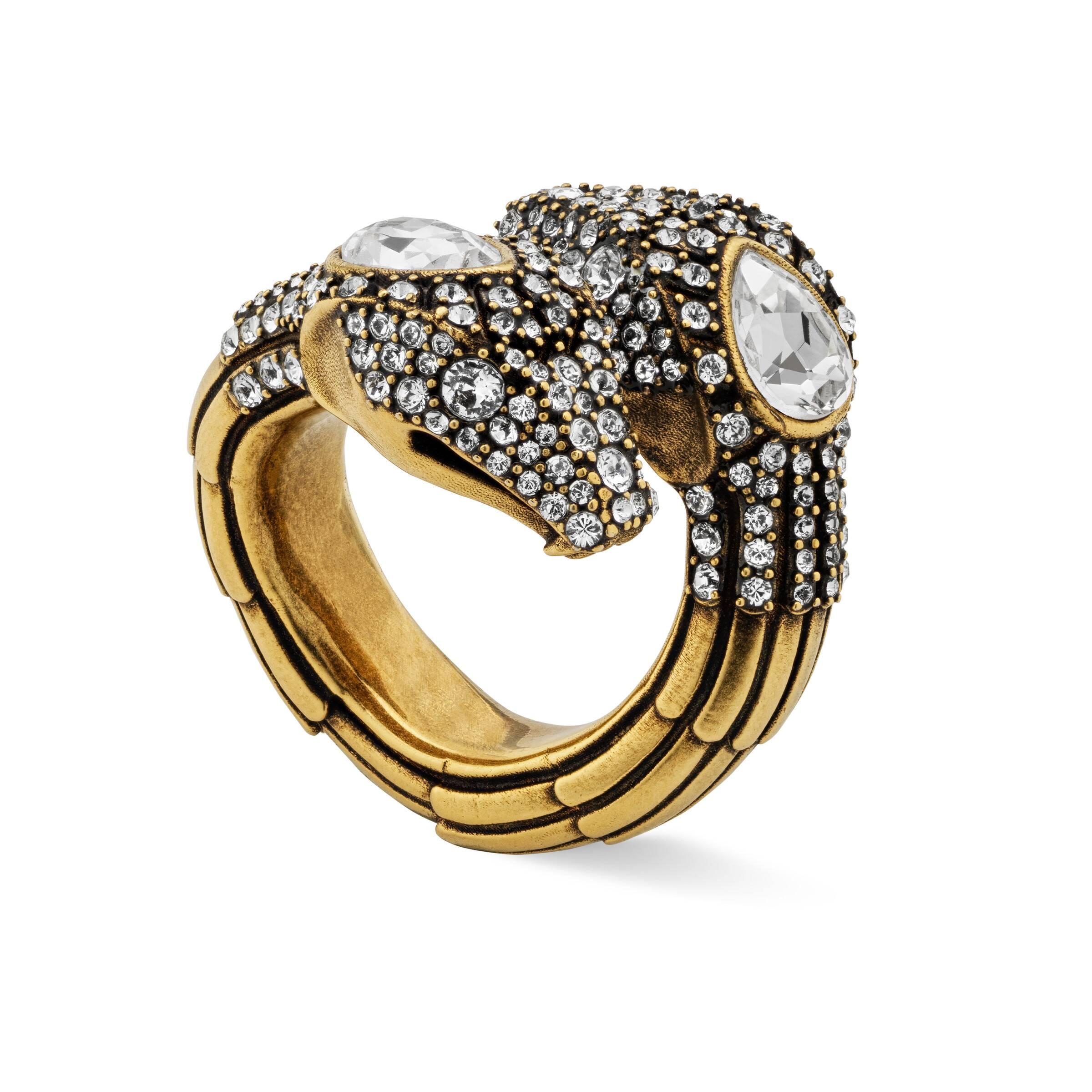 Gucci Snake Ring With Crystals in Metallic Lyst
