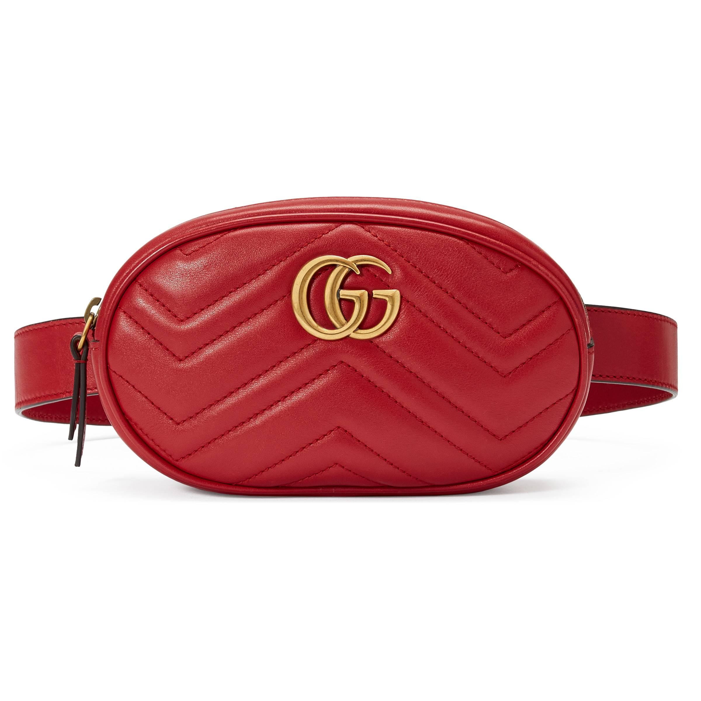 Gucci Leather GG Marmont Belt Bag Rosso 