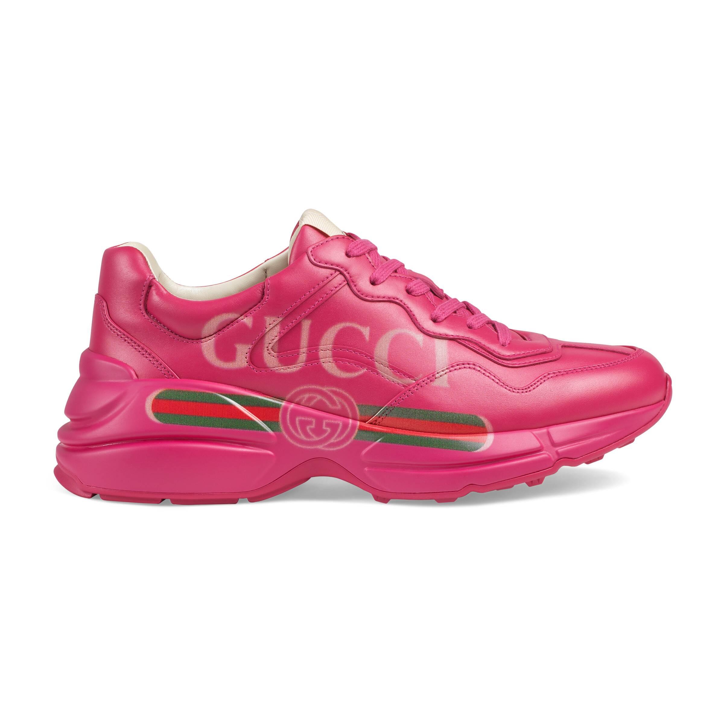 Gucci Rhyton Logo Leather Sneaker in Pink | Lyst