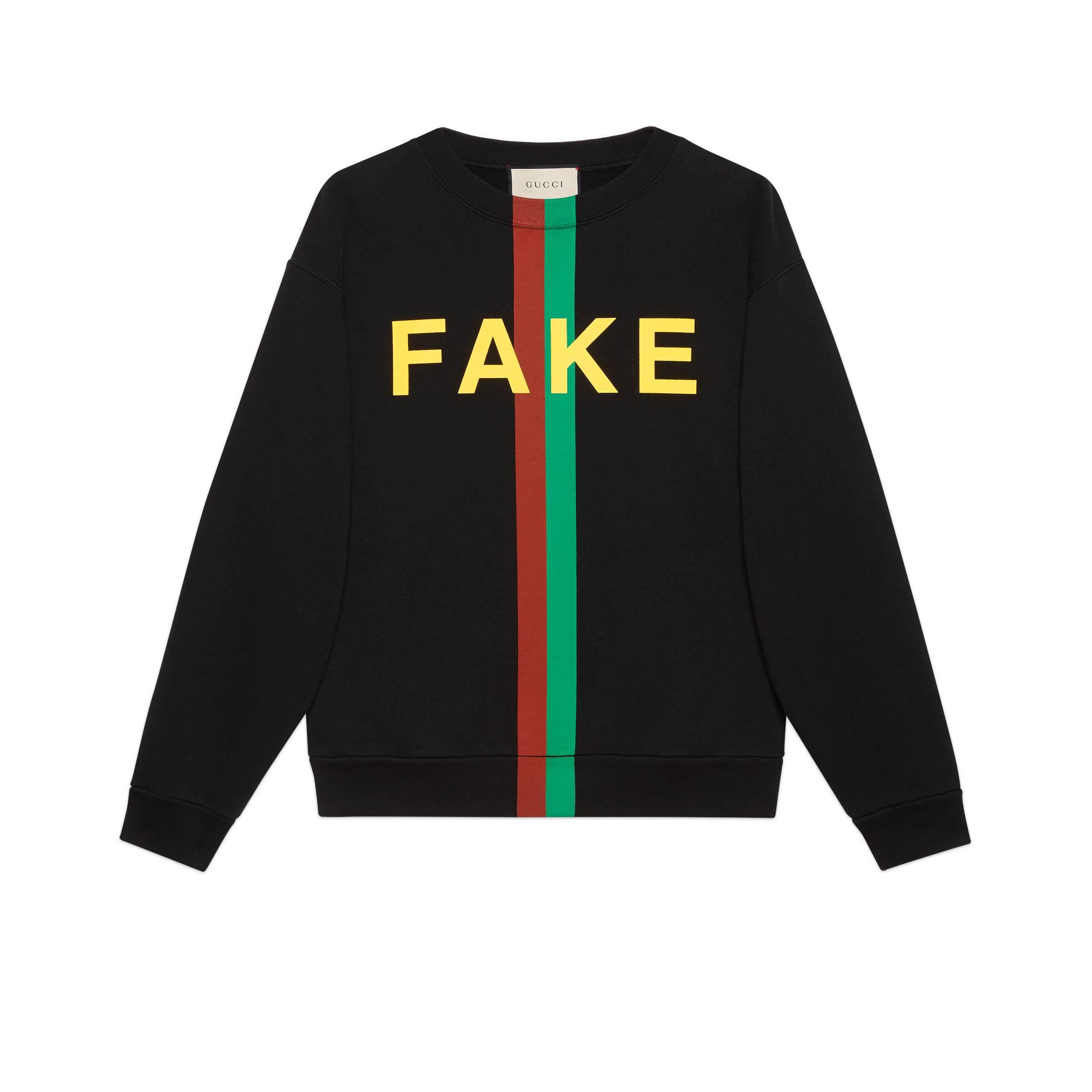 Felpa con stampa 'Fake/Not'Gucci in Cotone da Uomo colore Nero | Lyst