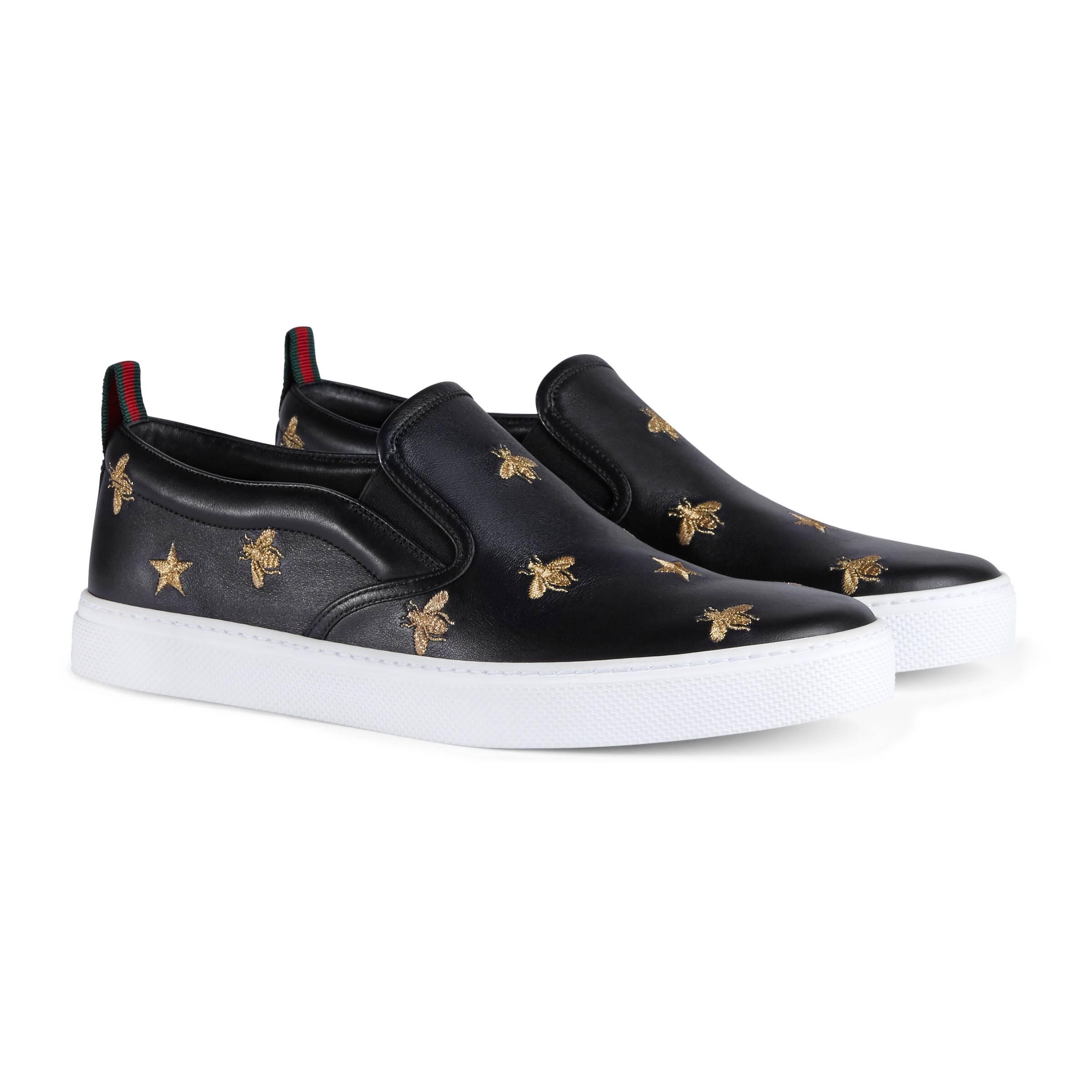 Gucci Leather Slip-on Sneakers With Bees in Black for Men - Lyst