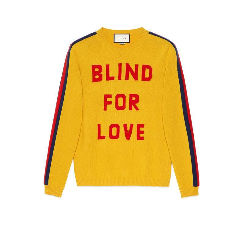 Gucci "blind For Love" And Wolf Wool Sweater in Yellow for Men | Lyst