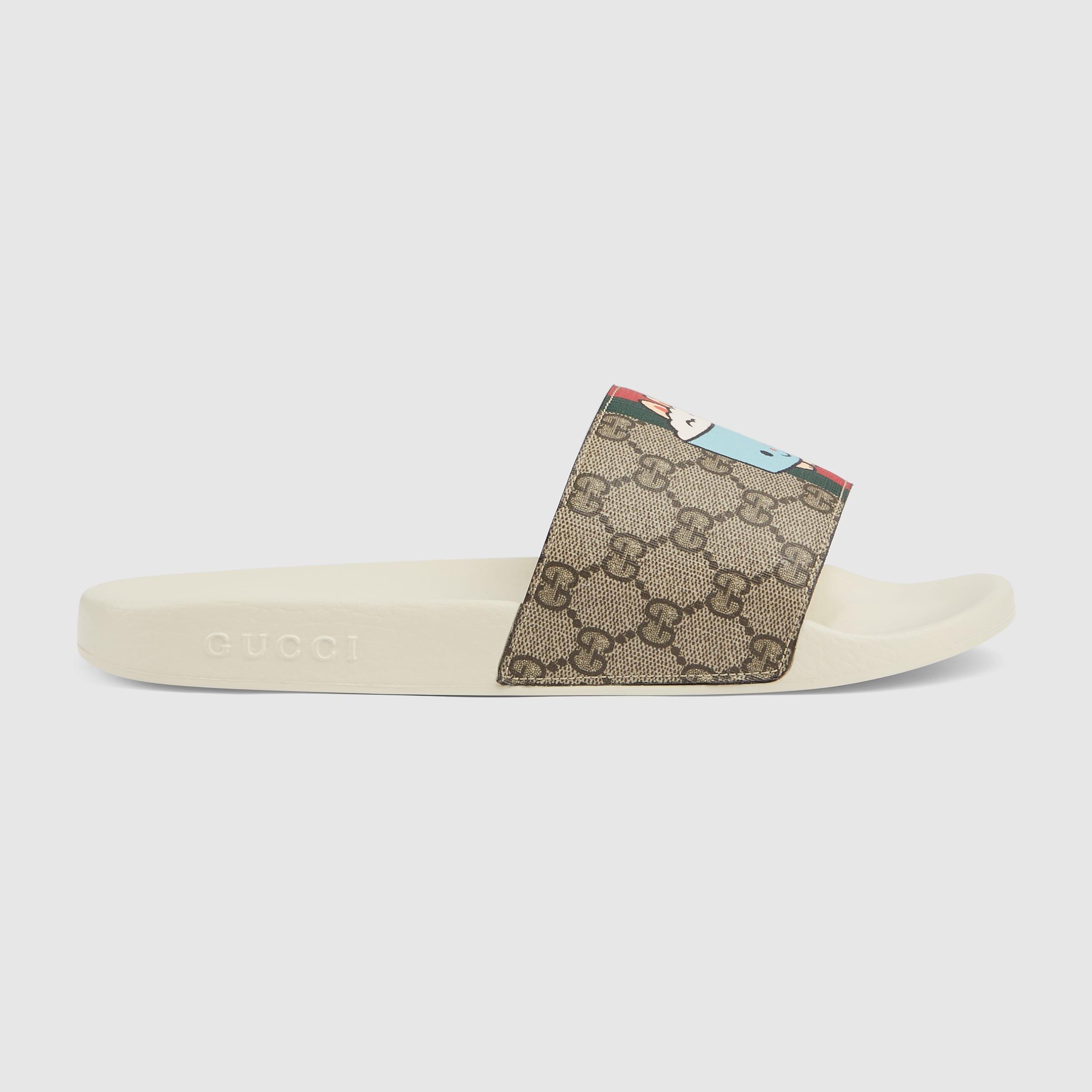 Gucci Web Animal Print Slide Sandal in Natural for Men | Lyst