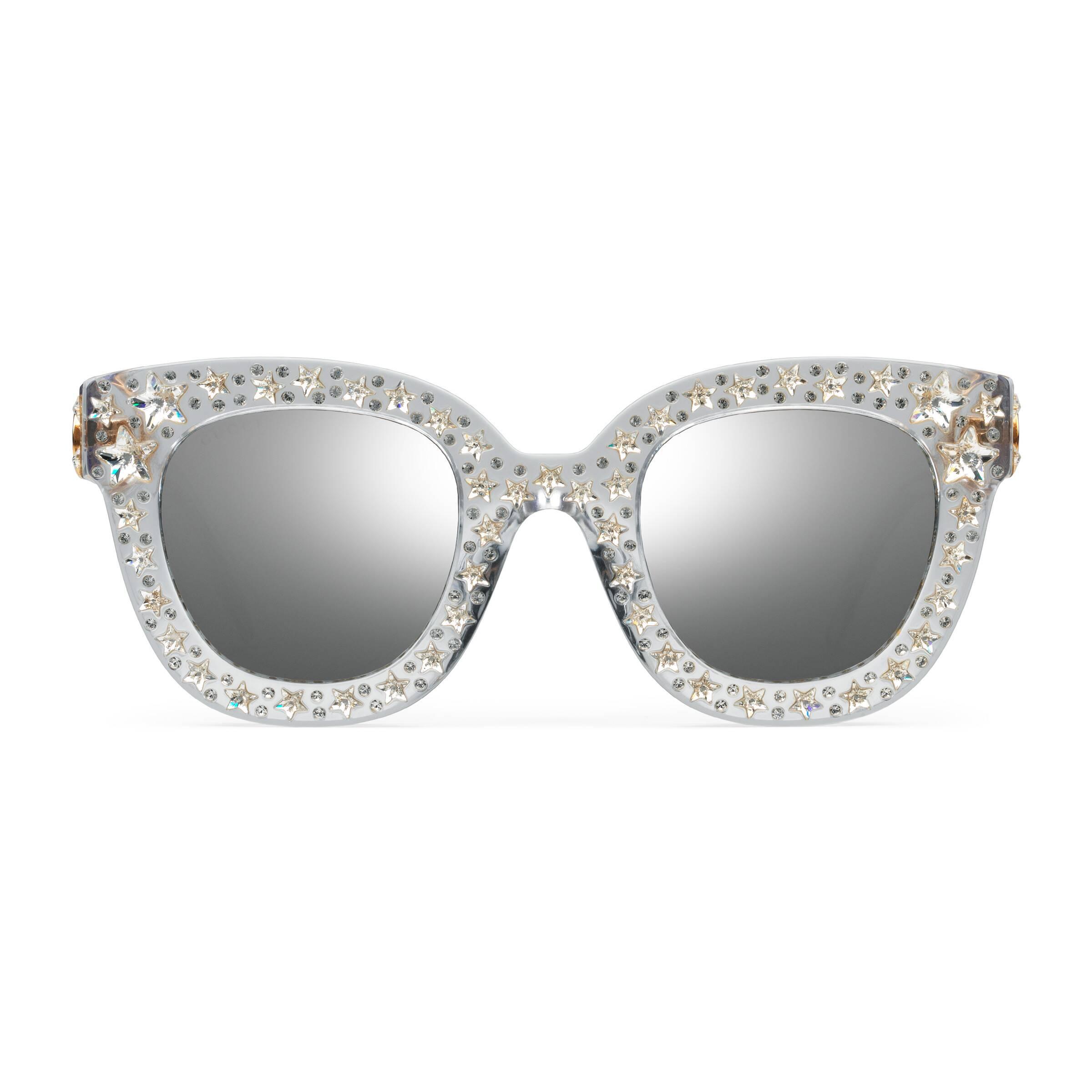 Gucci Satin Cat Eye Acetate Sunglasses With Stars in White | Lyst