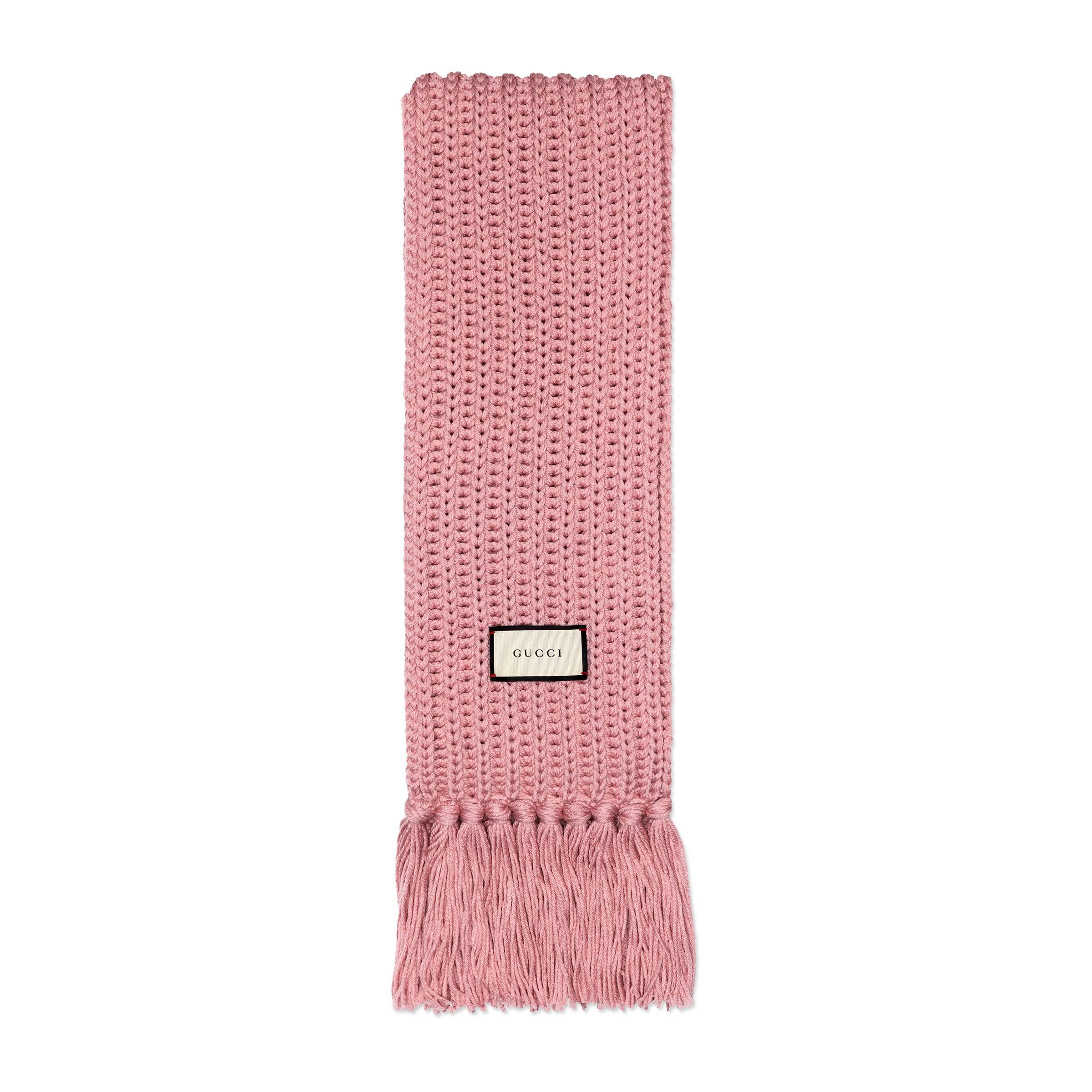 Gucci Knit Wool Scarf With Label in Pink Lyst