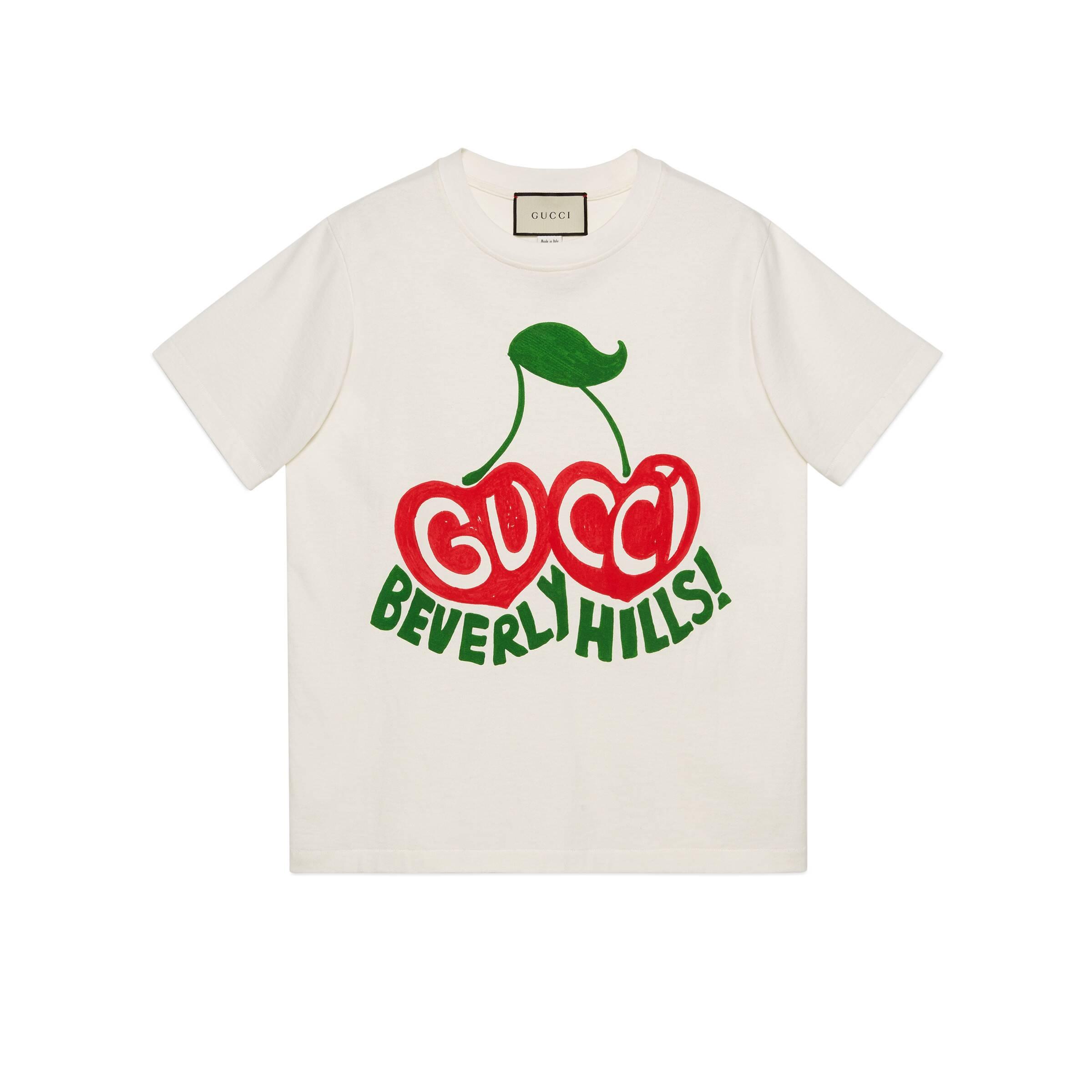 Gucci "beverly Hills" Cherry Print T-shirt in White | Lyst