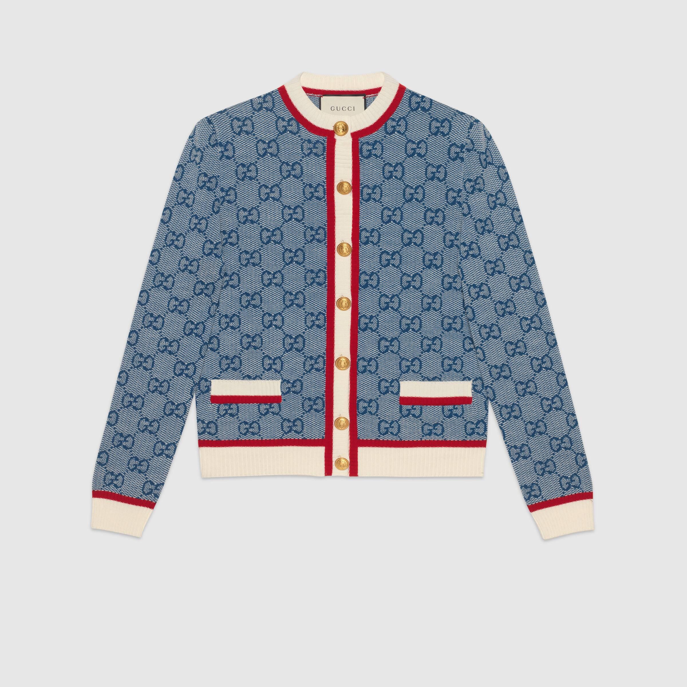 Gucci Wool GG Knit Cardigan in Blue Lyst