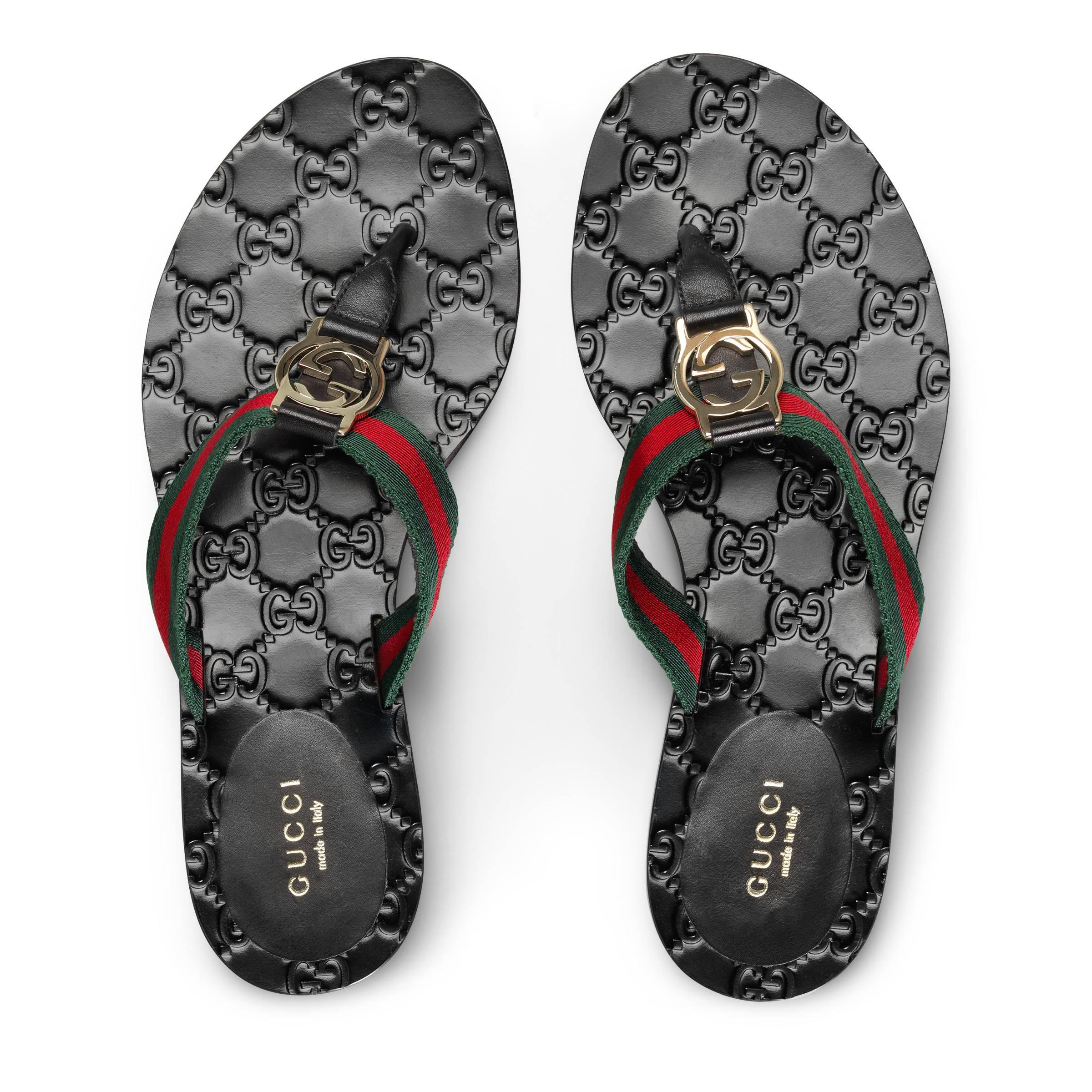Gucci Kika Canvas Thong Sandals in Black Lyst UK