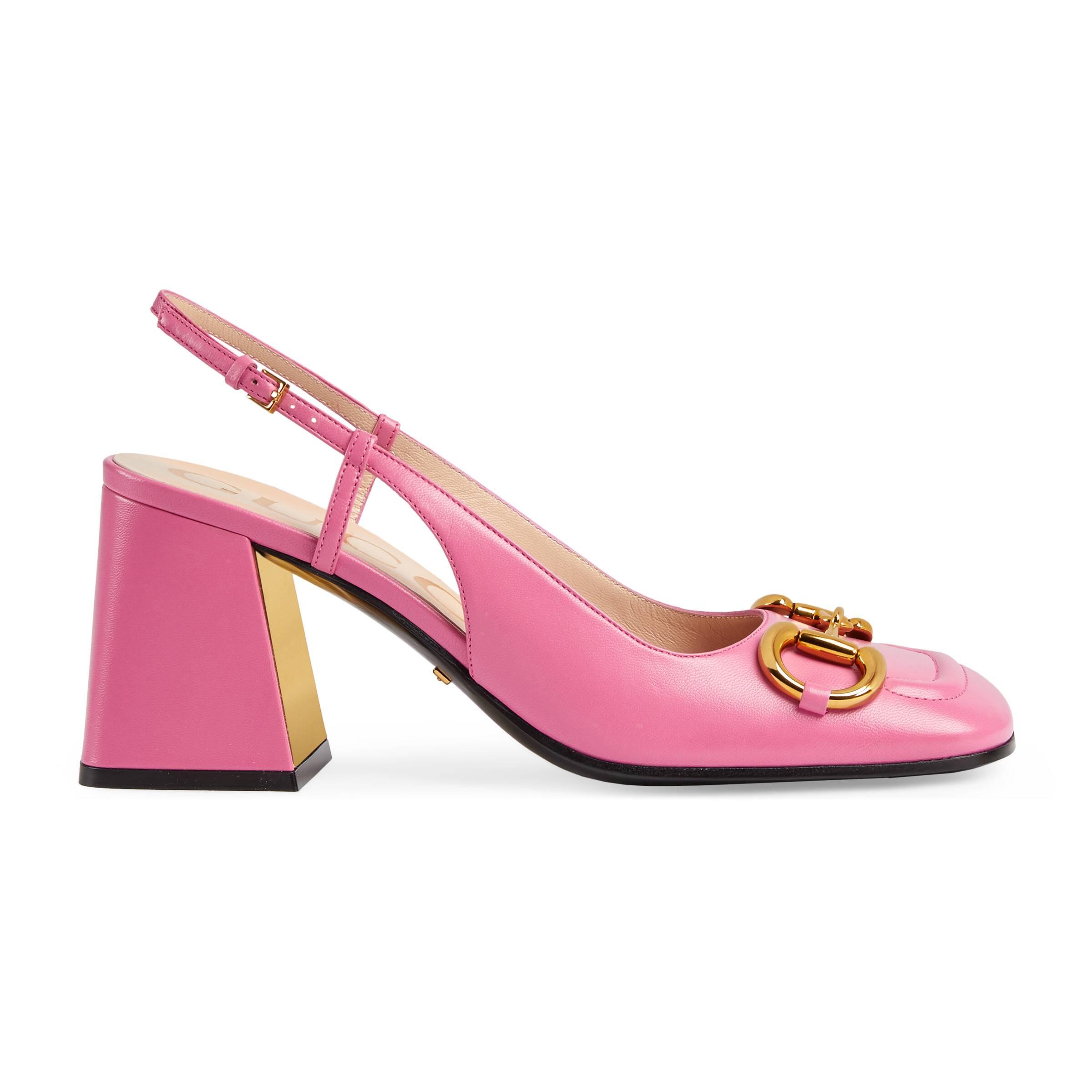 Gucci Leather Mid-heel Slingback With Horsebit in Pink | Lyst