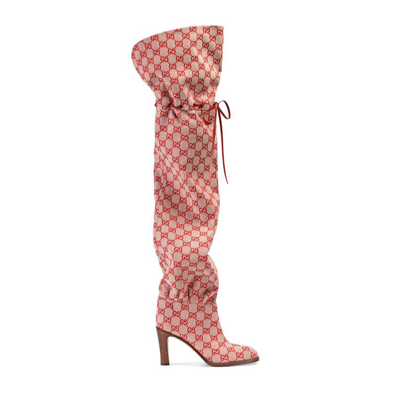 New Gucci Monogram Over-The-Knee Thigh High Boots REDCCanvas