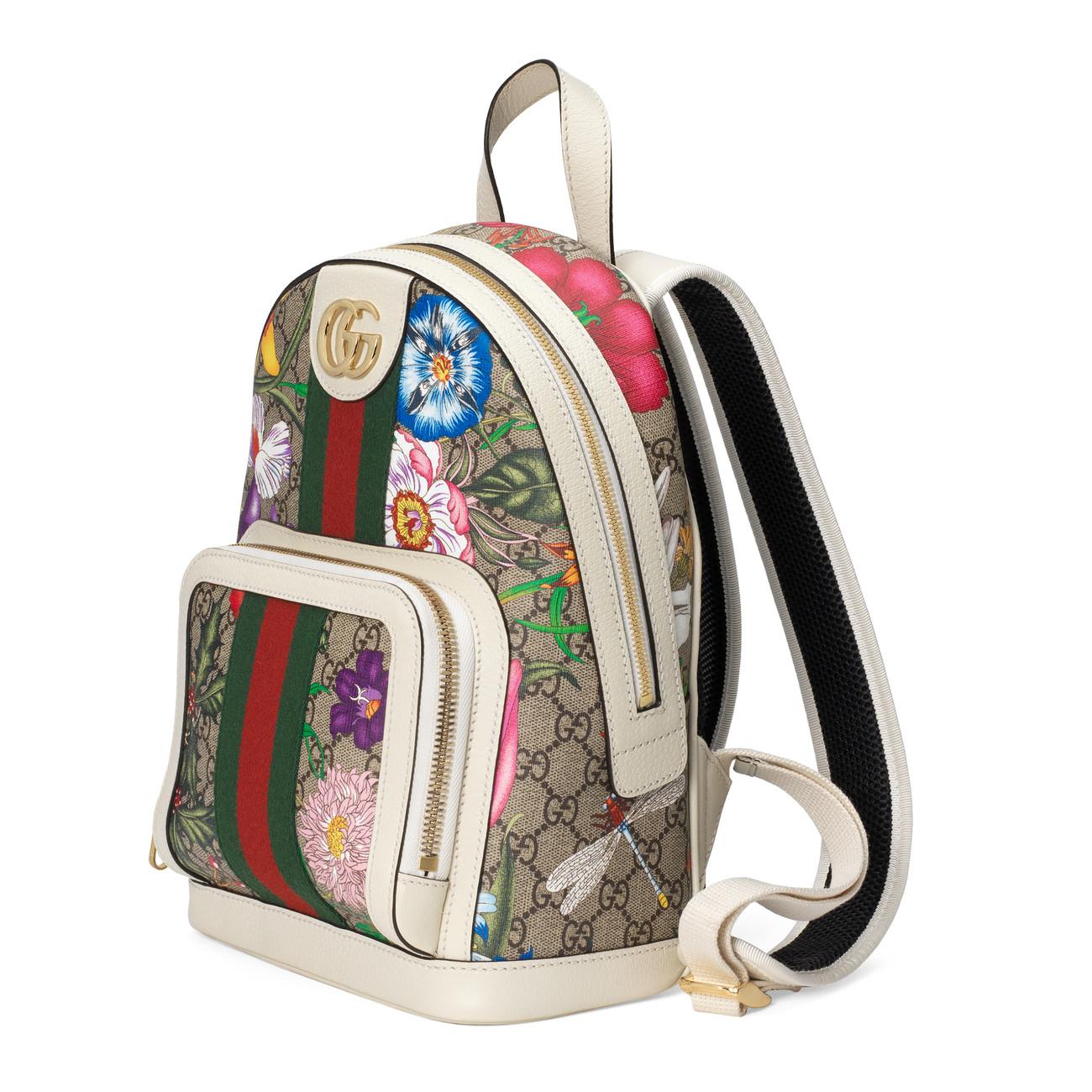 Gucci Leather Flora Print Monogram Backpack | Lyst
