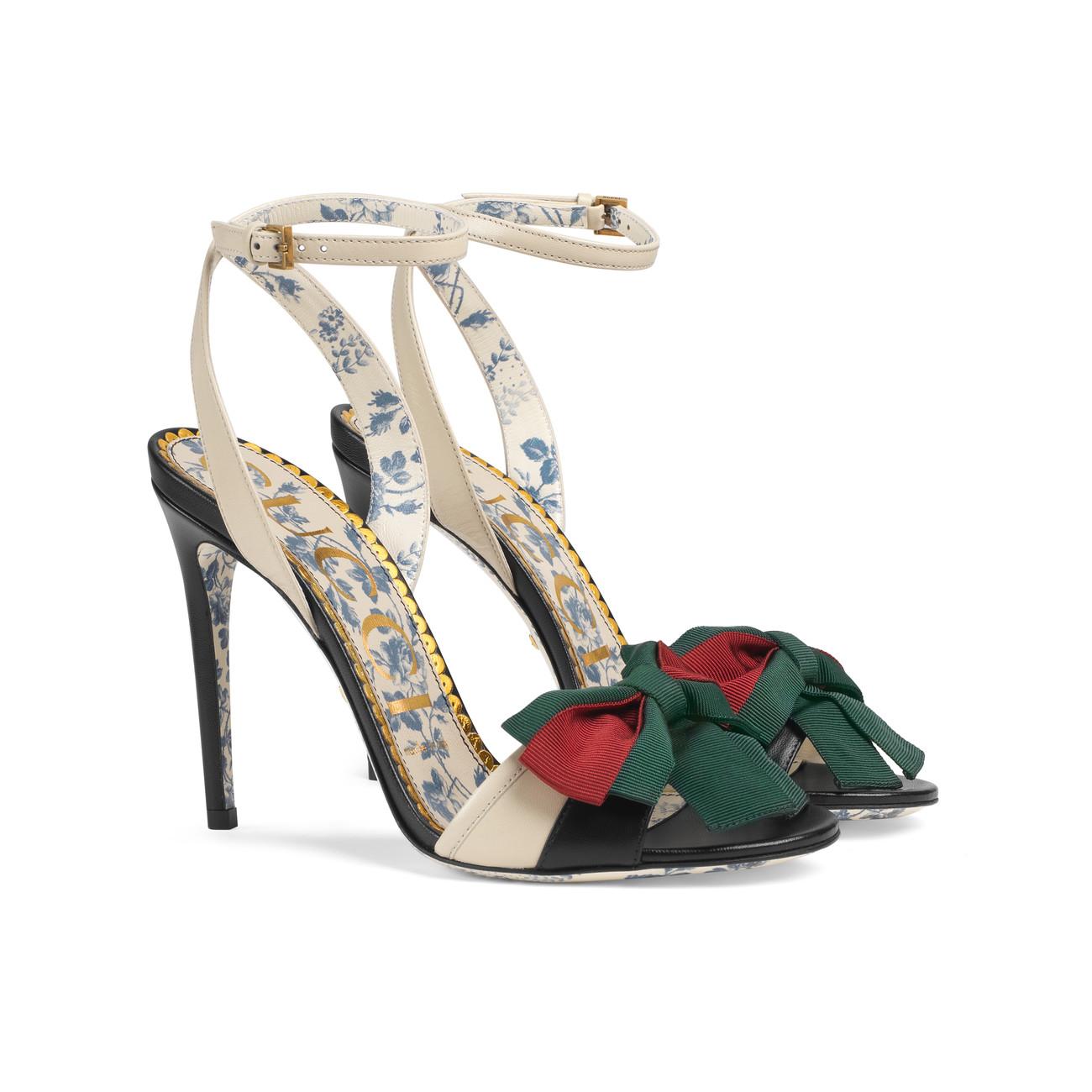 Gucci Leather Sandal With Web Bow White | Lyst
