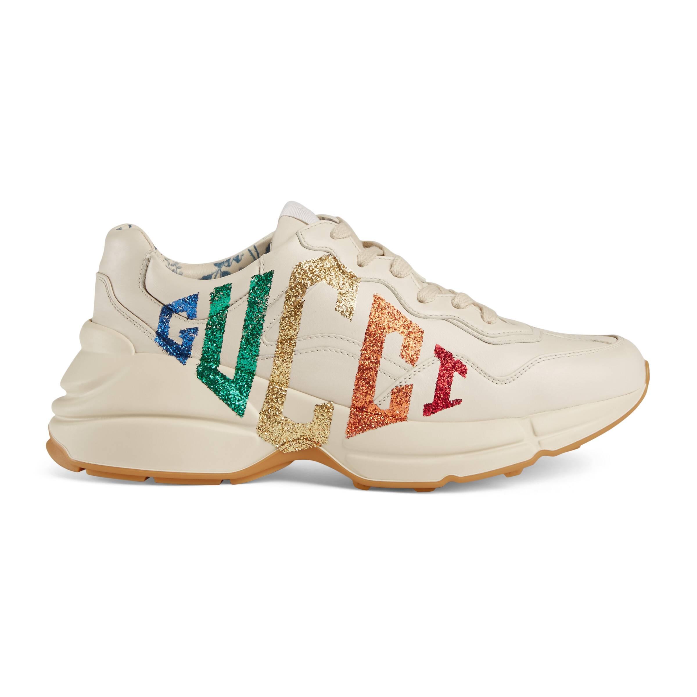 rhyton leather sneaker with gucci logo