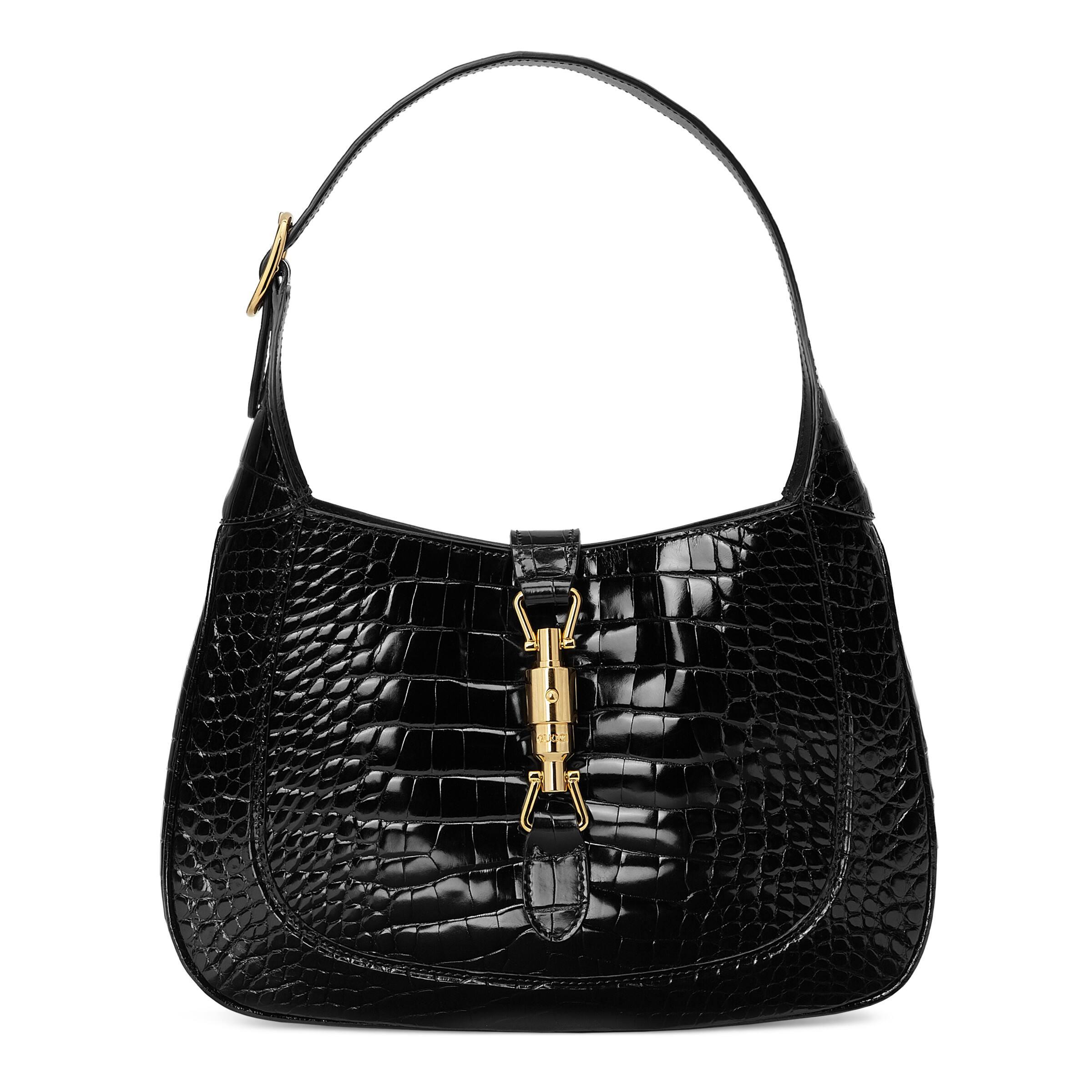 Gucci Jackie 1961 Crocodile Small Shoulder Bag in Black
