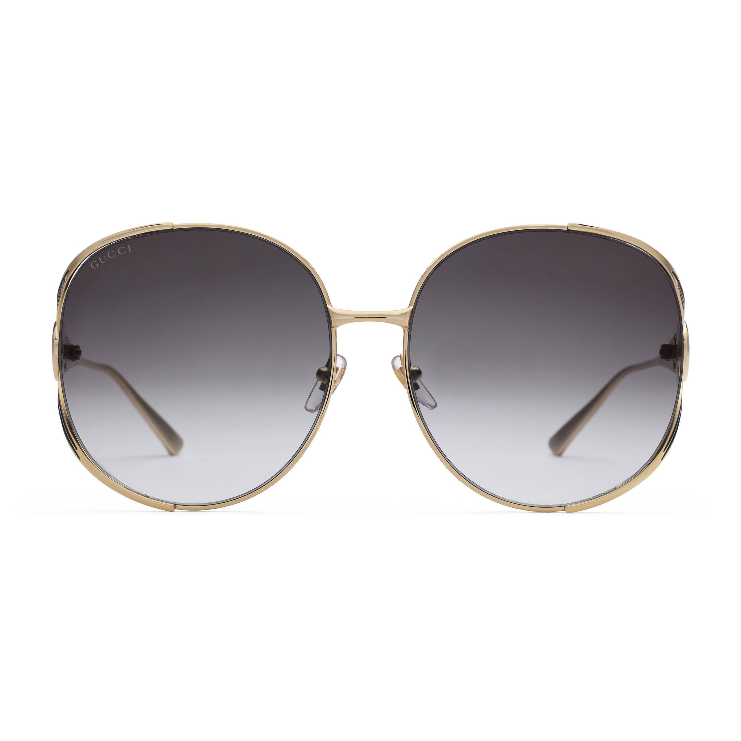 Gucci Rubber Round-frame Metal Sunglasses in Gold (Metallic) - Lyst