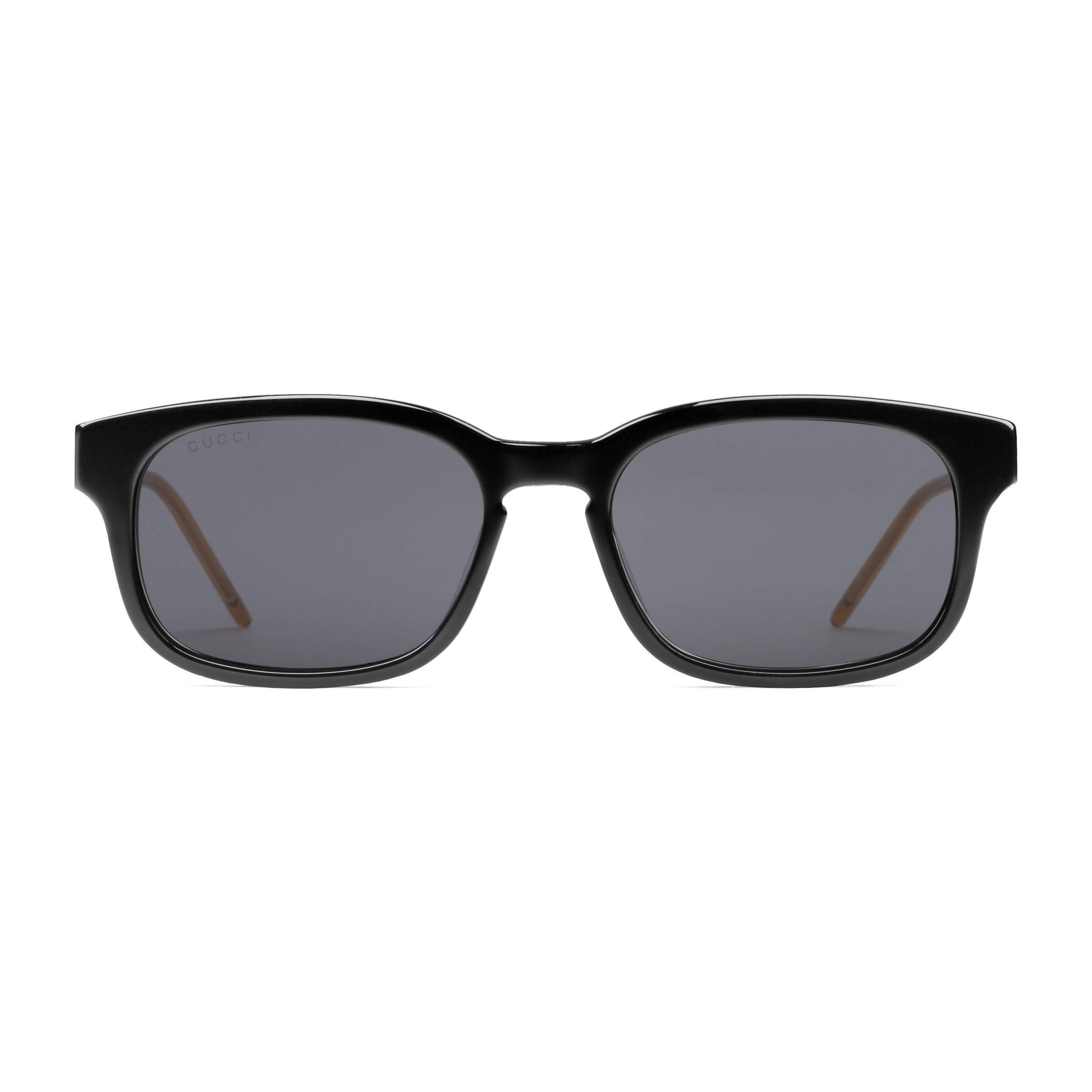 Gucci Satin Rectangular Frame Acetate Sunglasses In Black