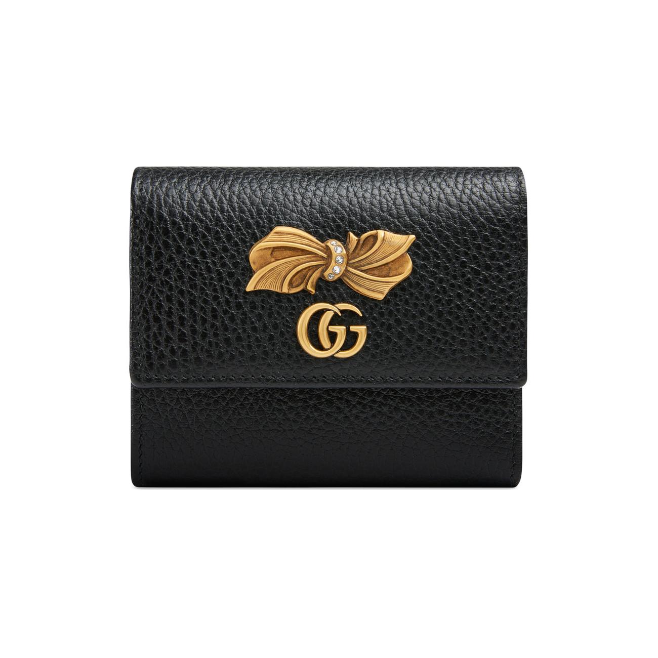 Gucci Leather Wallet With Bow in Black | Lyst