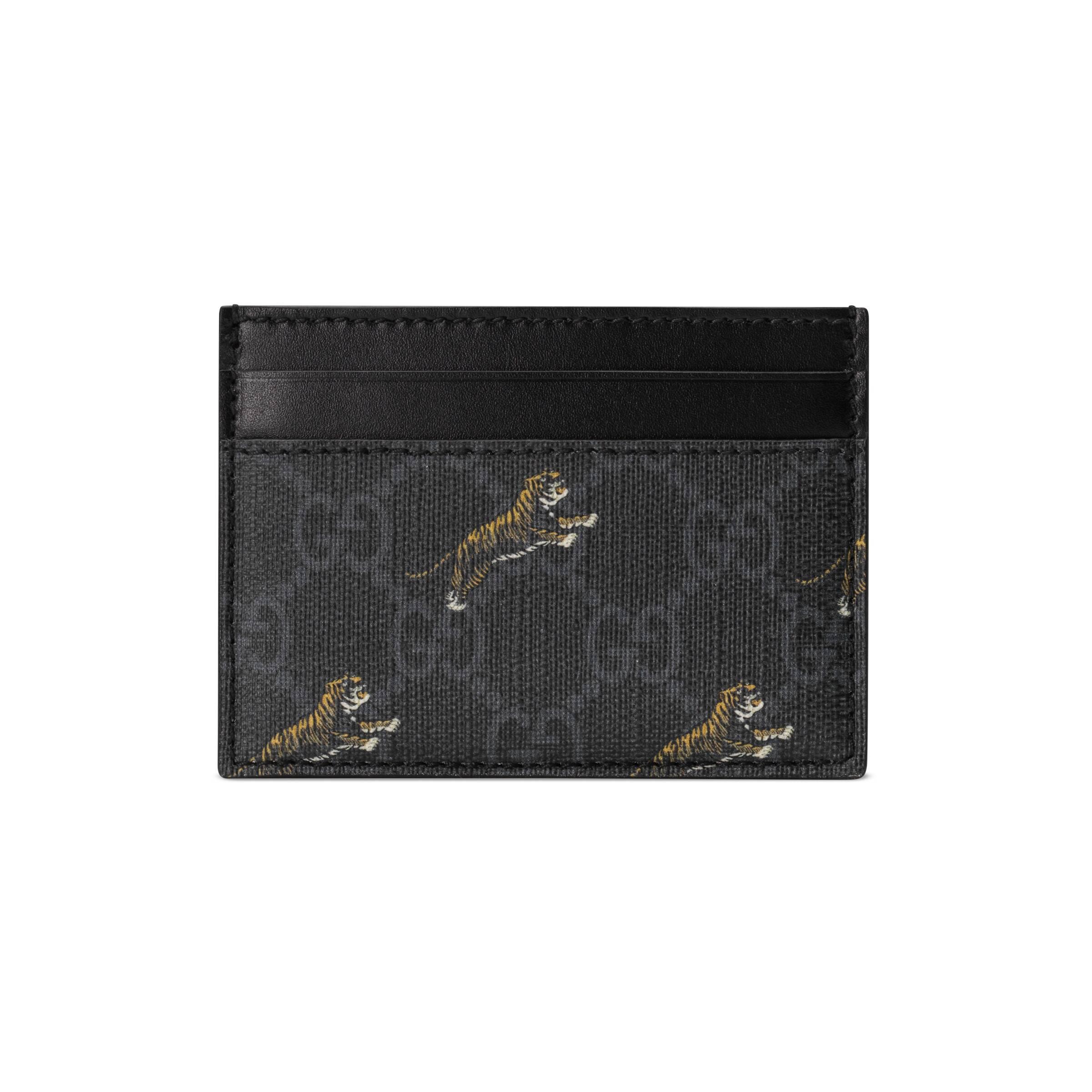 Gucci GG Card Case With Tiger Print in Black for Men | Lyst