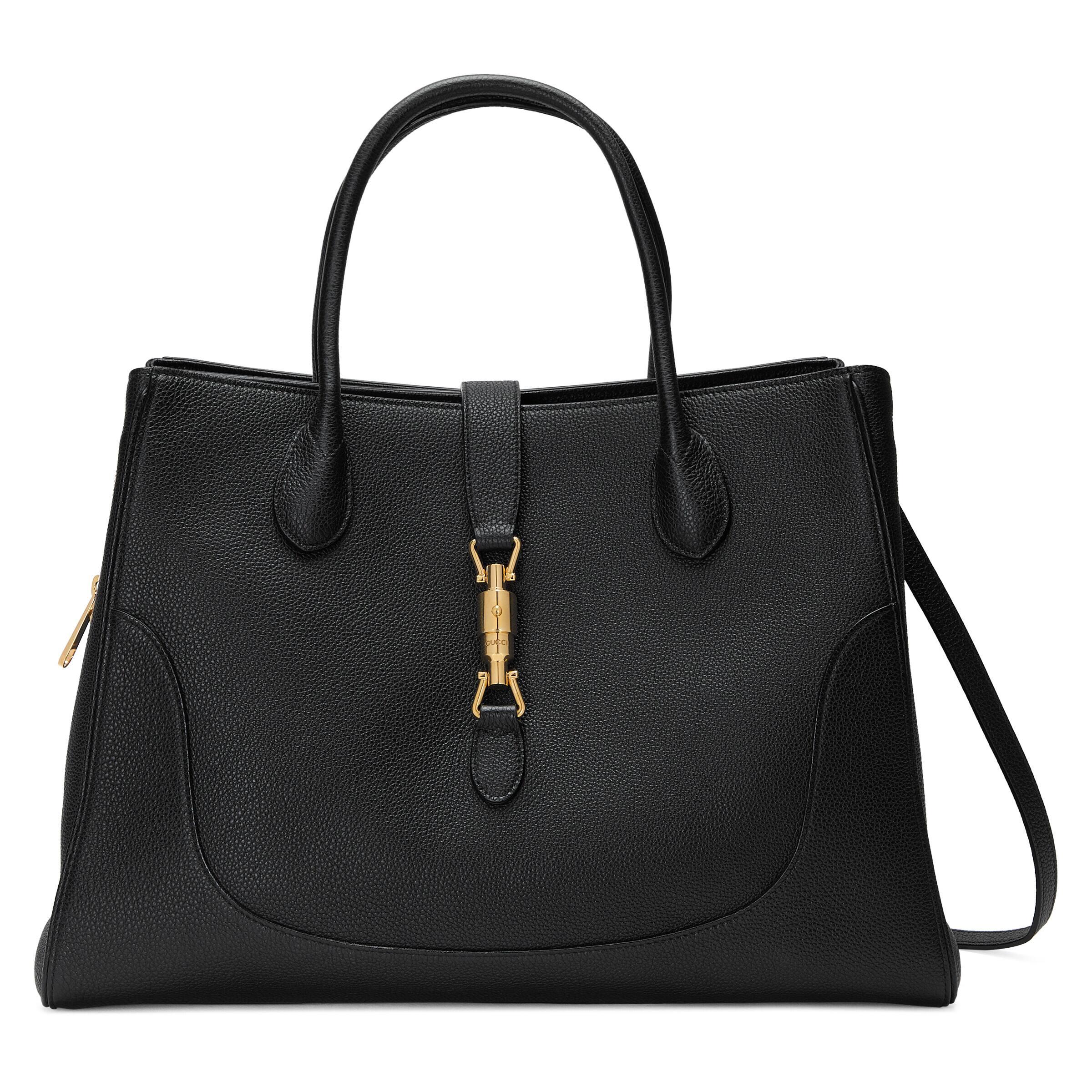Gucci Jackie 1961 Medium Natural Grain Tote in Black Lyst