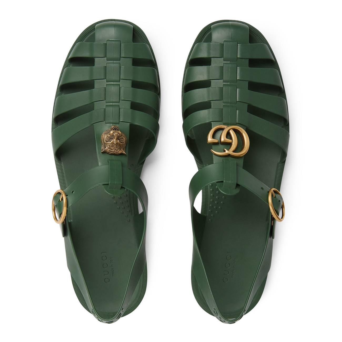 Gucci Rubber Buckle Strap Sandal in Green for Men