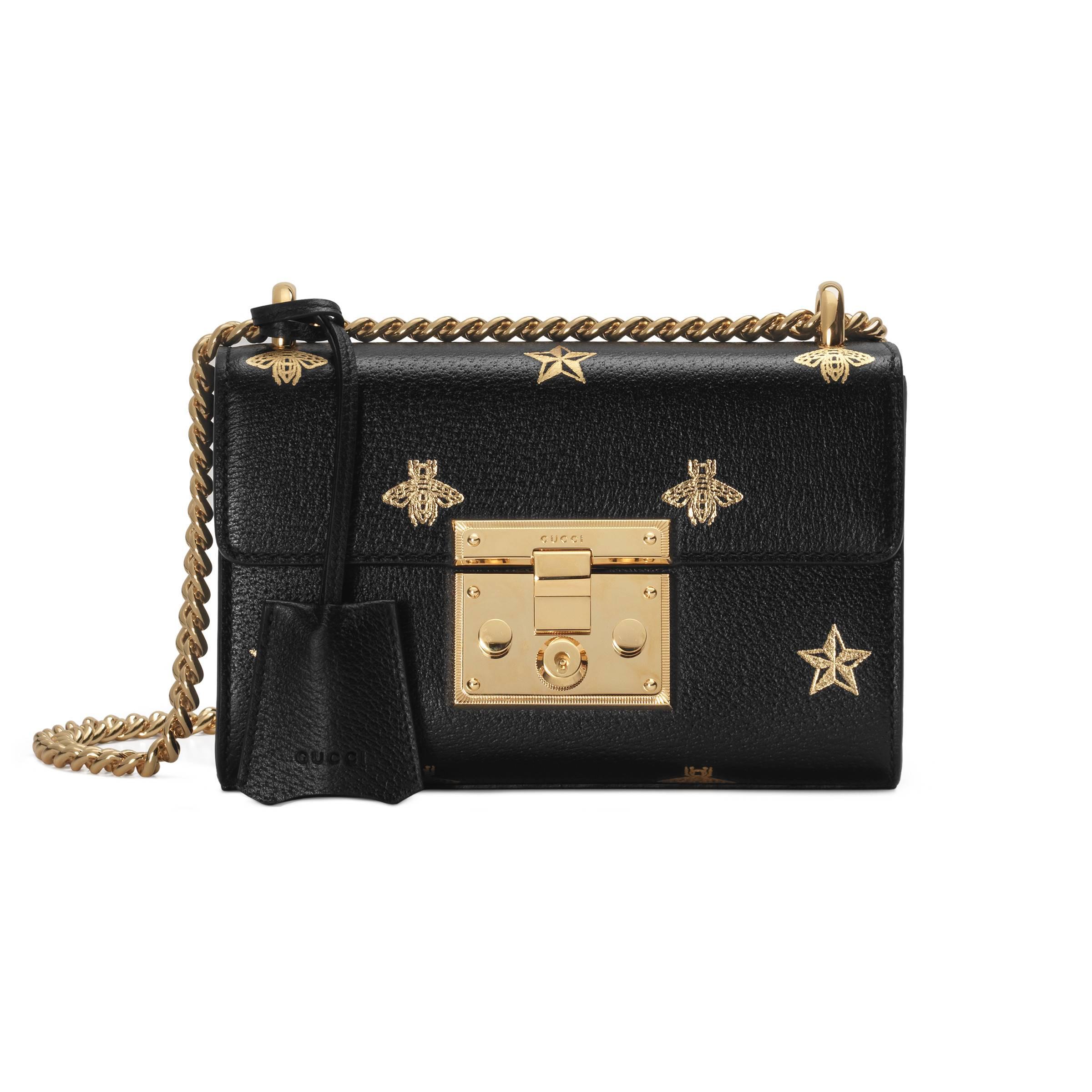 Gucci Leather Padlock Bee Star Small Shoulder Bag in Black Lyst