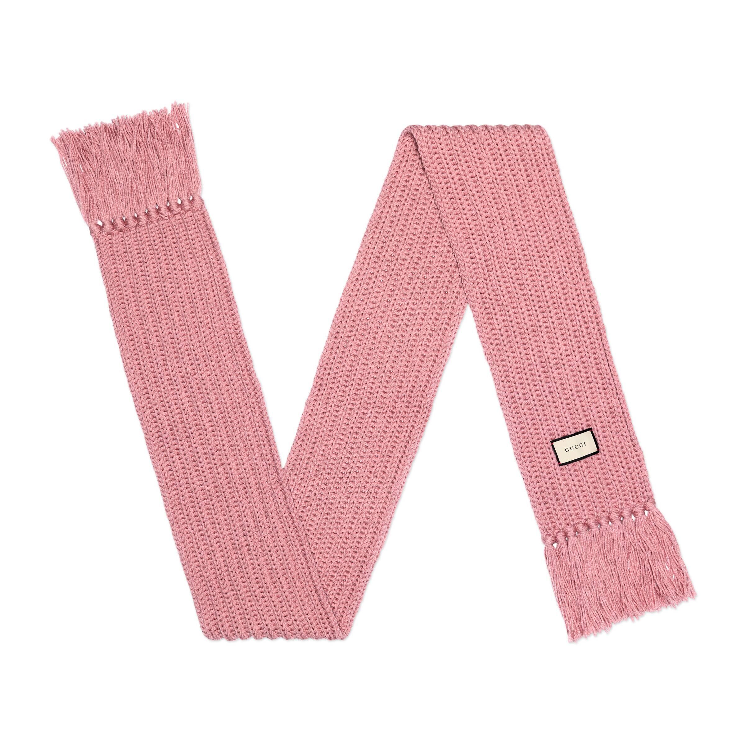 Gucci Knit Wool Scarf With Label in Pink Lyst