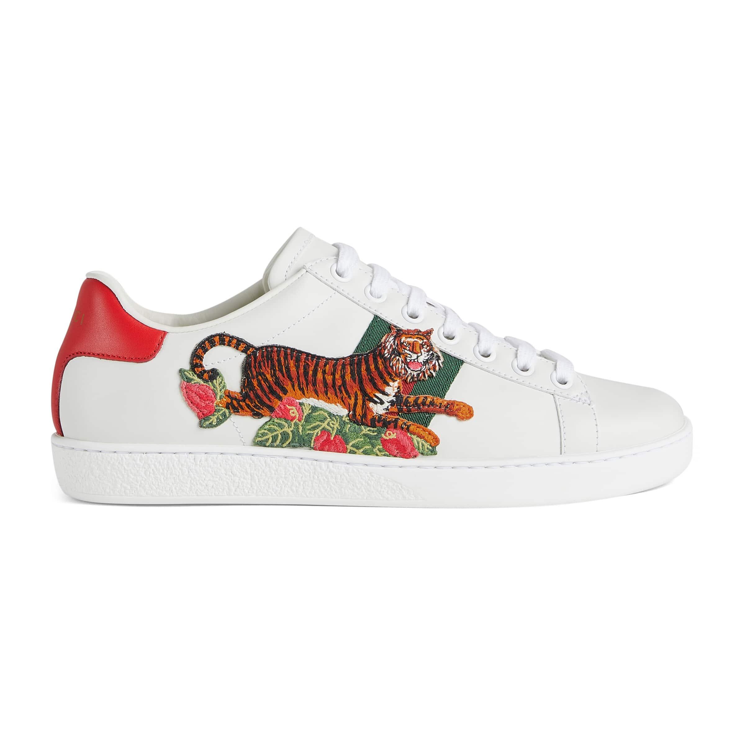 Gucci Lunar New Year Ace Sneaker With Tiger in White | Lyst